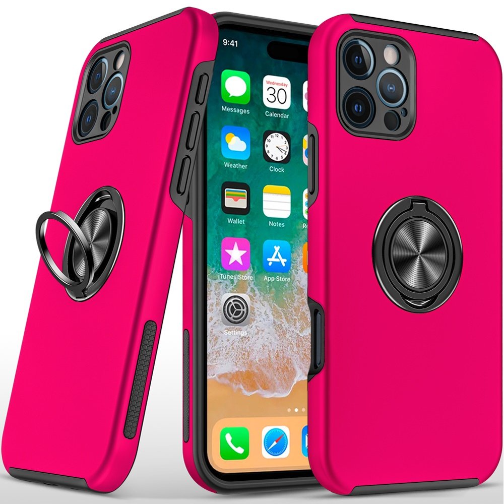 for iphone 16 pro max 6.9 inch chief oil painted magnetic ring stand hybrid case cover hot pink