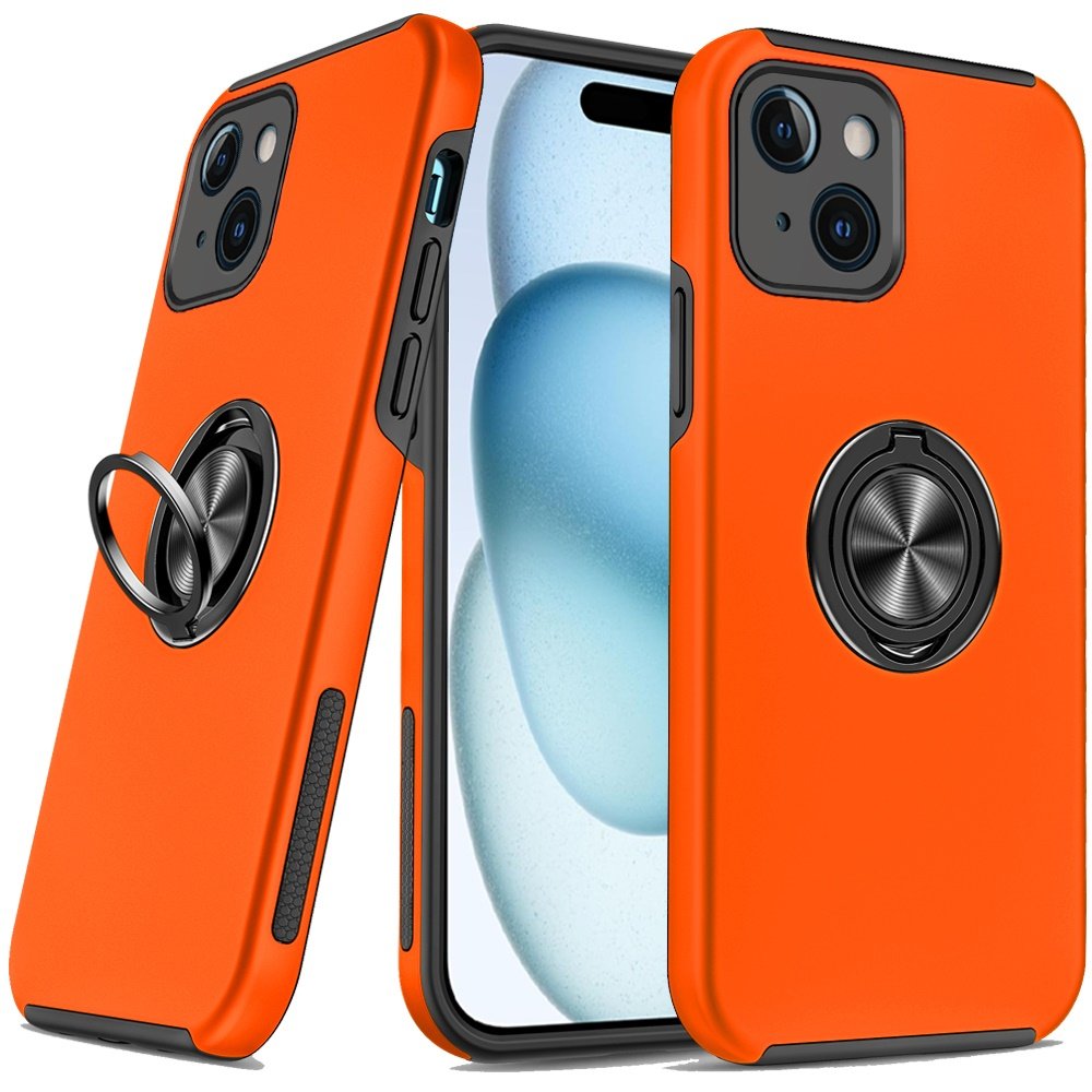 for iphone 15 plus/iphone 14 plus chief oil painted magnetic ring stand hybrid case cover cosmic orange