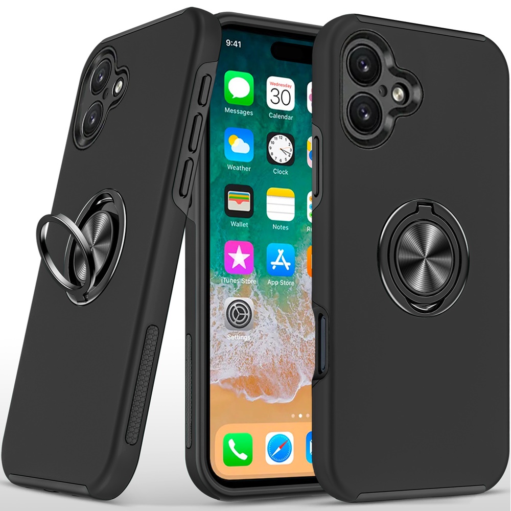 for iphone 16 plus 6.7 inch chief oil painted magnetic ring stand hybrid case cover black