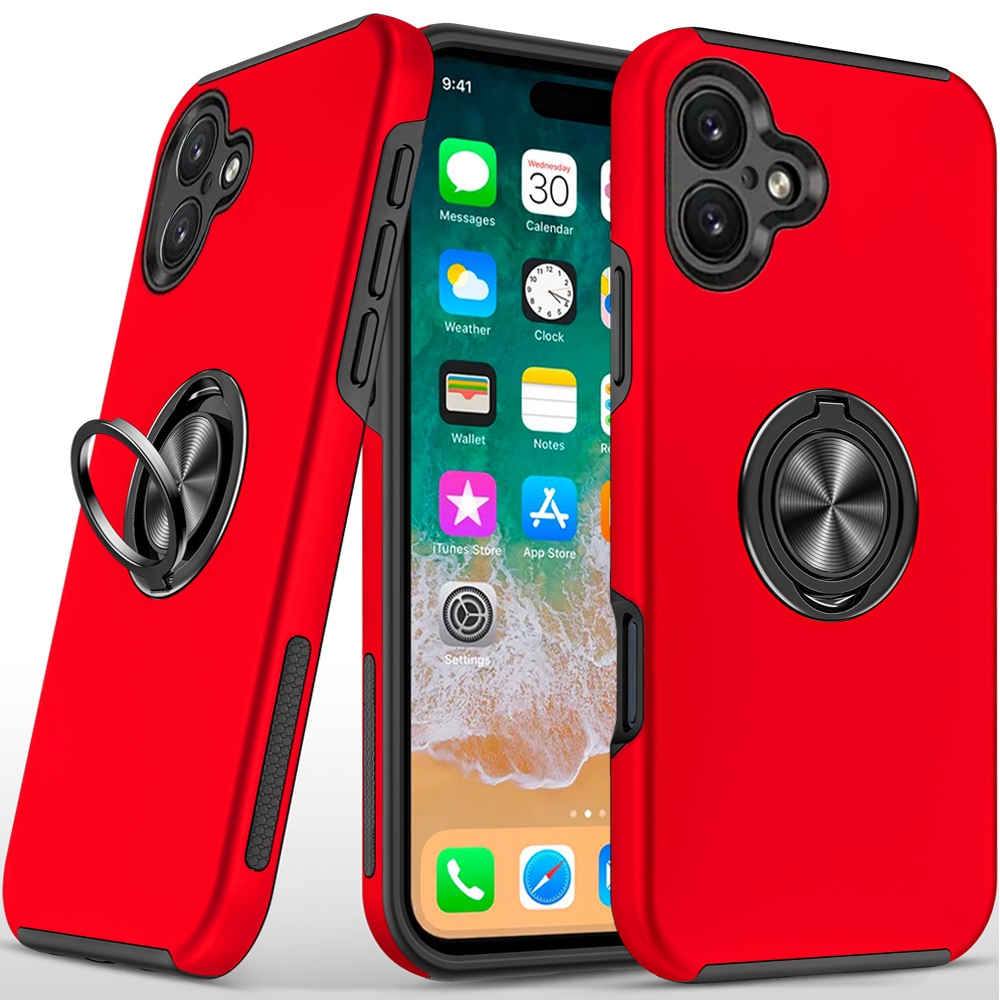 for iphone 16 plus 6.7 inch chief oil painted magnetic ring stand hybrid case cover red