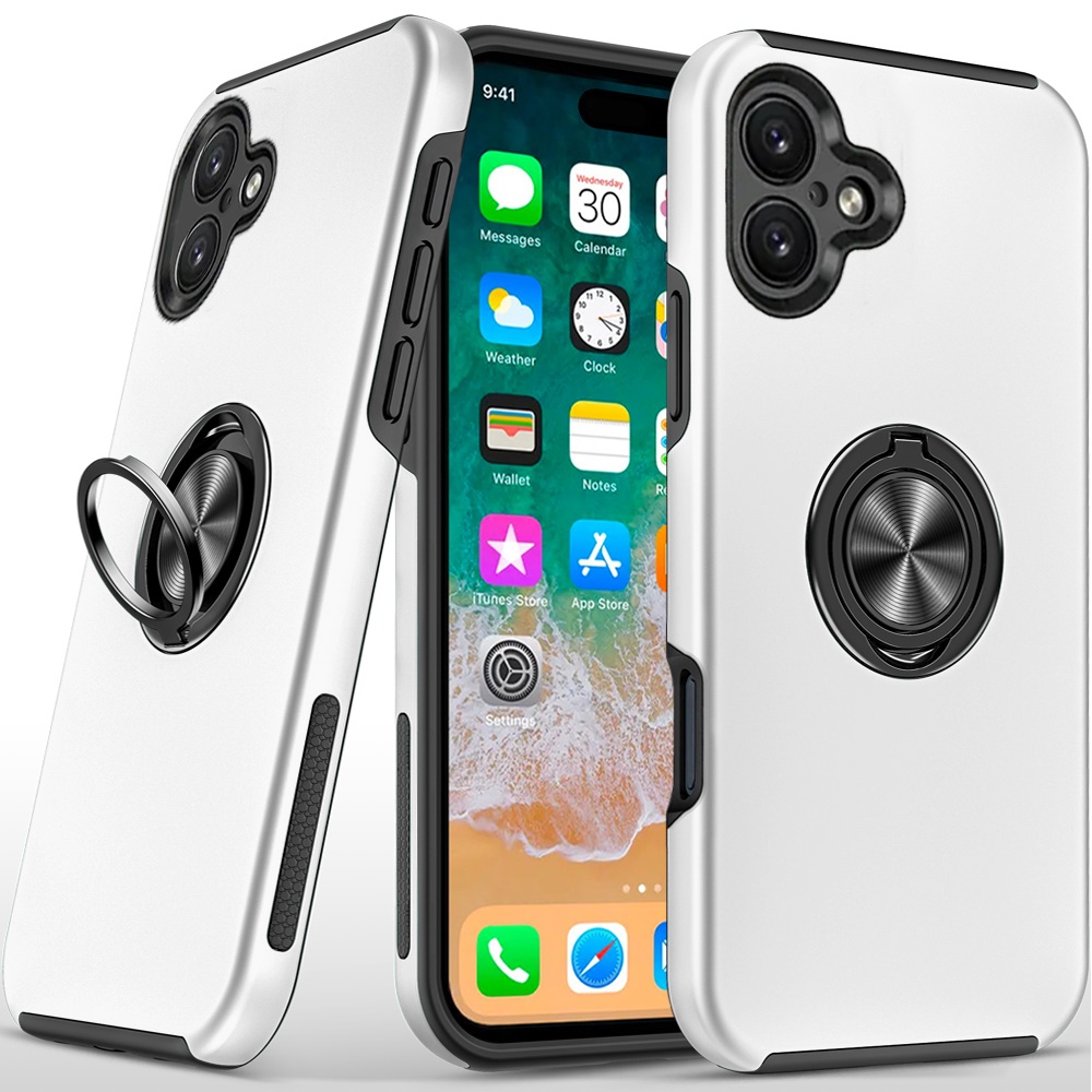 for iphone 16 plus 6.7 inch chief oil painted magnetic ring stand hybrid case cover silver