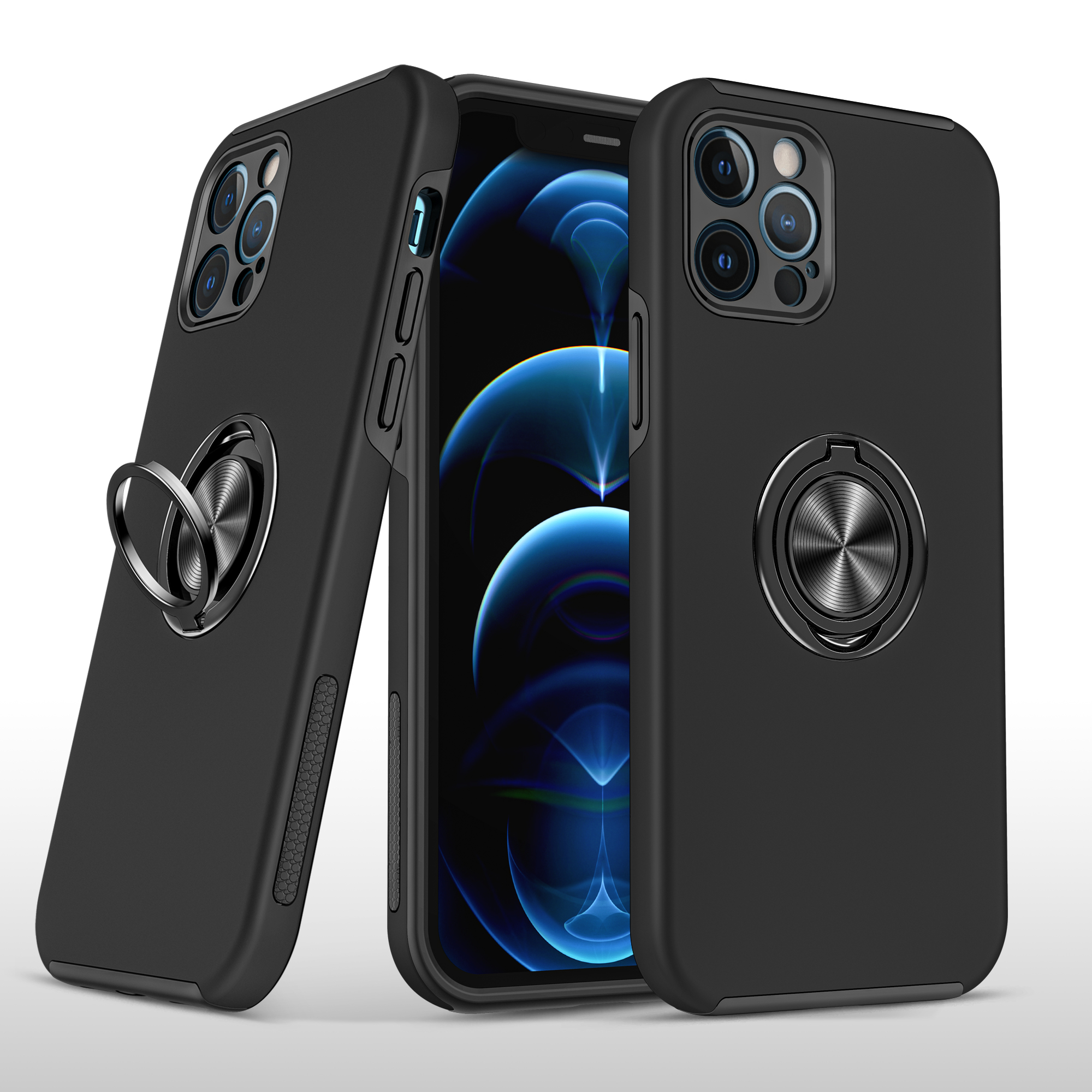 for apple iphone 14 pro max 6.7" chief oil painted magnetic ring stand hybrid case cover black