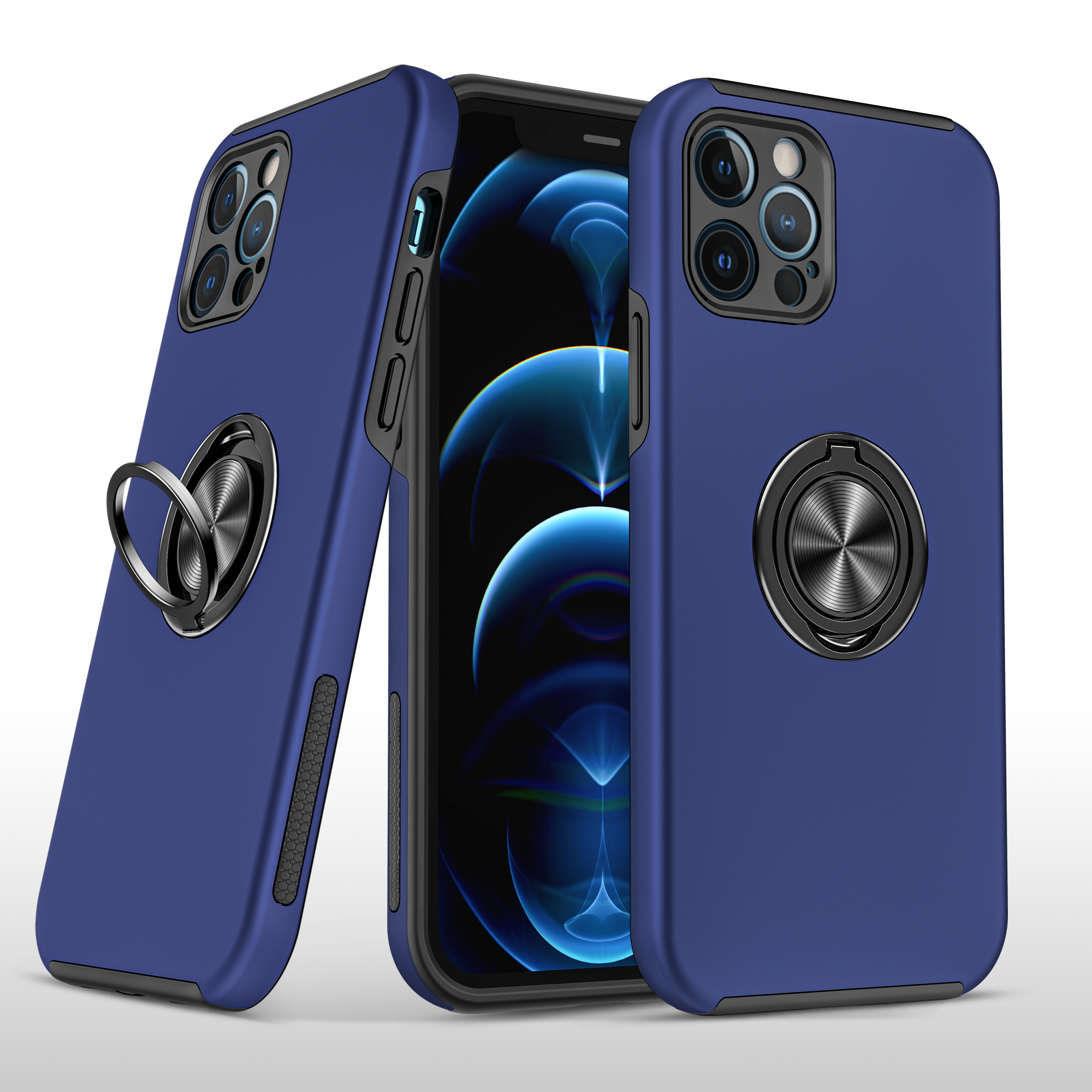 for iphone 15 pro chief oil painted magnetic ring stand hybrid case cover dark blue