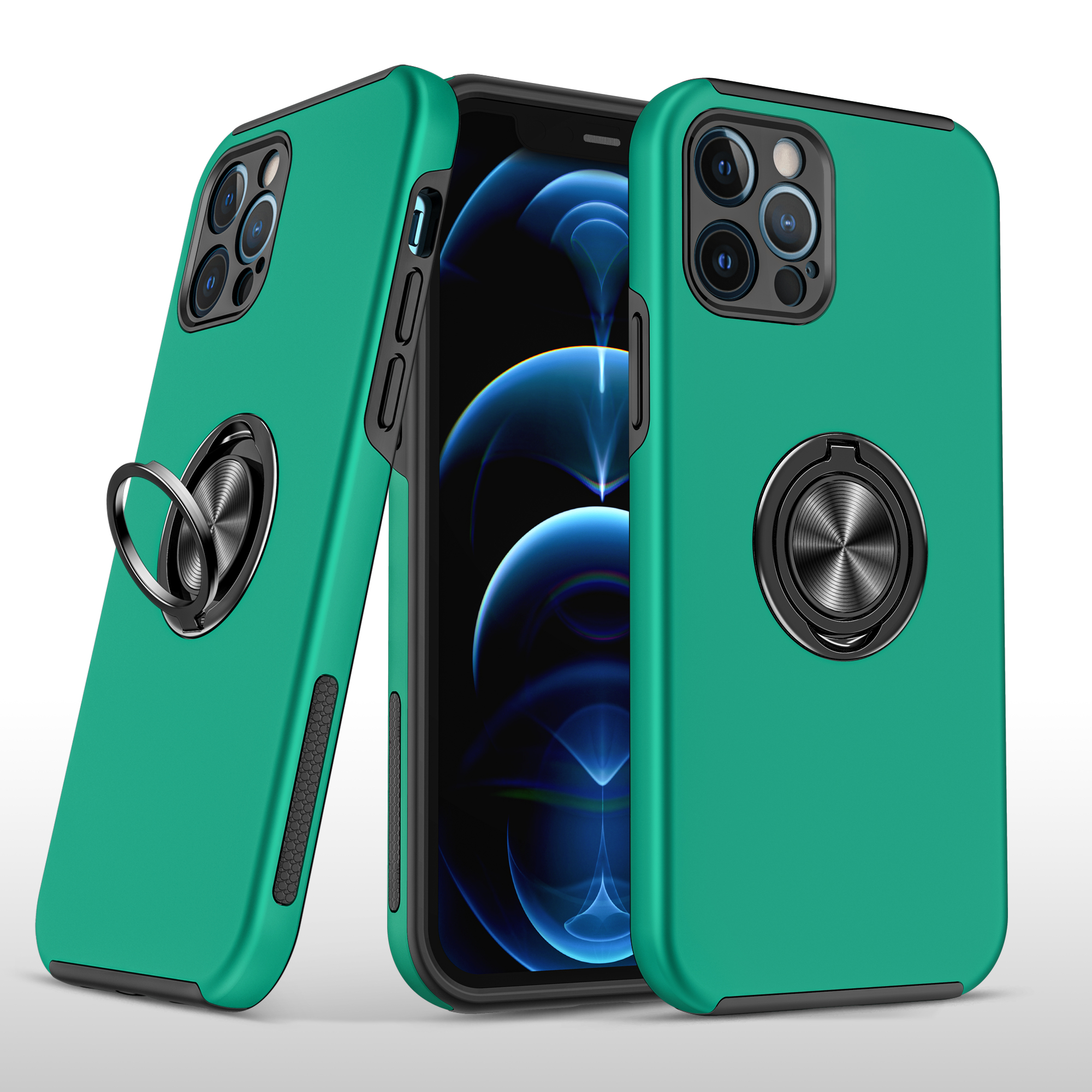 for apple iphone 14 pro max 6.7" chief oil painted magnetic ring stand hybrid case cover dark green