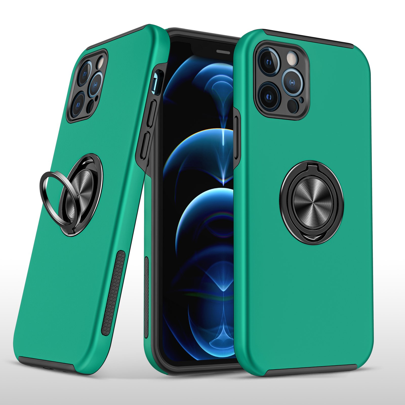 for iphone 13 pro max chief oil painted magnetic ring stand hybrid case cover dark green