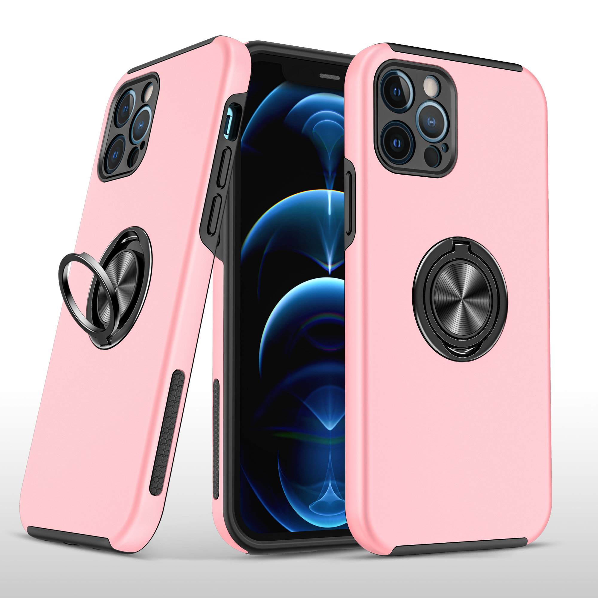 for apple iphone 14 pro 6.1" chief oil painted magnetic ring stand hybrid case cover pink