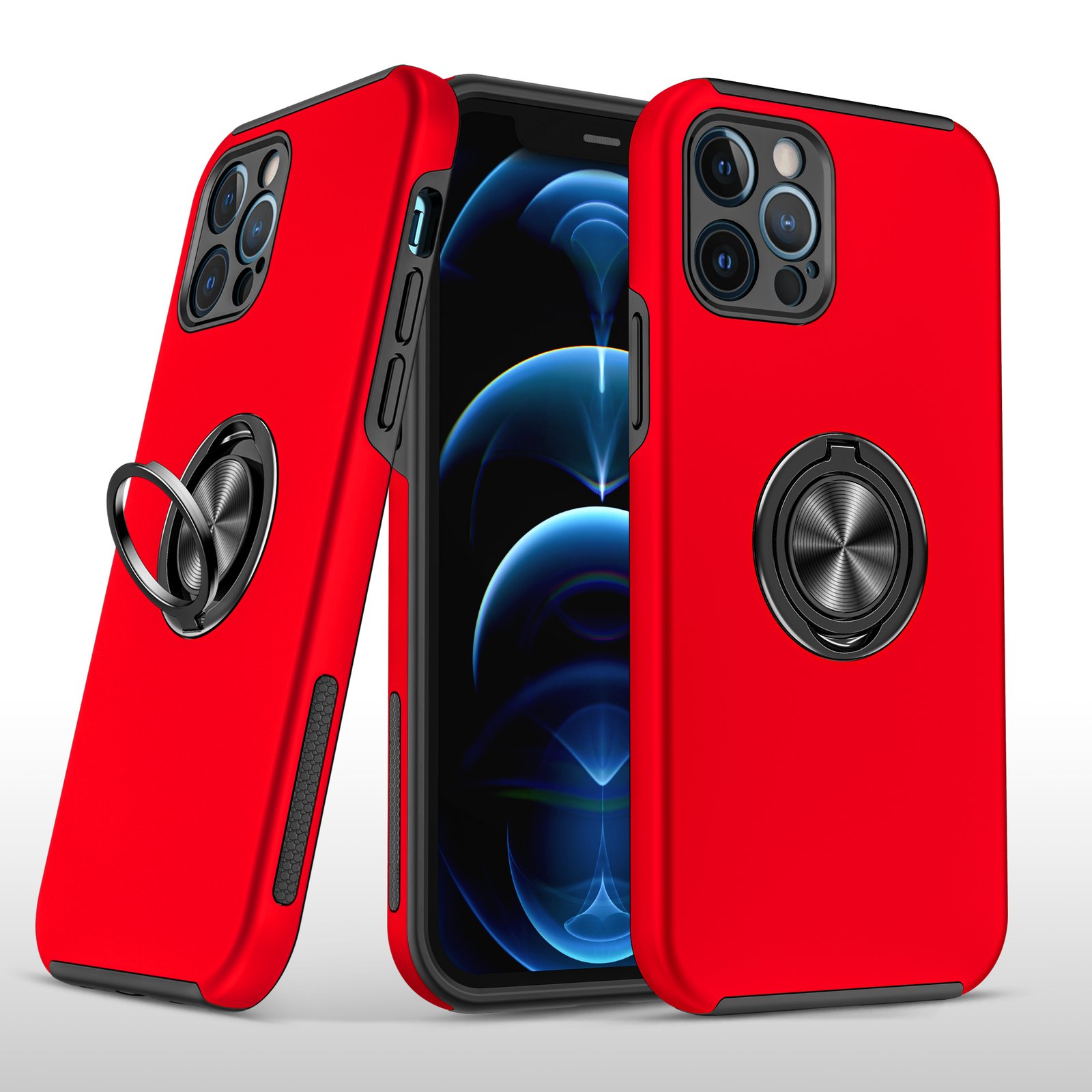 for iphone 15 plus chief oil painted magnetic ring stand hybrid case cover red