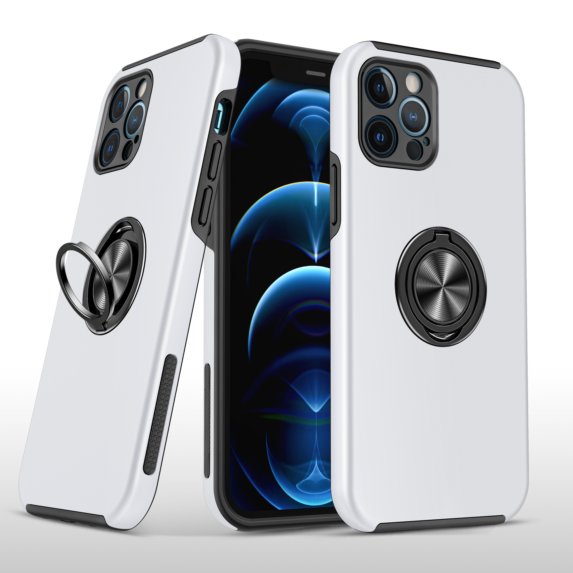 for apple iphone 14 pro 6.1" chief oil painted magnetic ring stand hybrid case cover silver