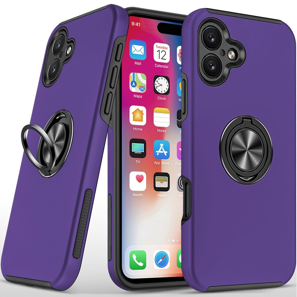 for iphone 16 6.1 inch chief oil painted magnetic ring stand hybrid case cover dark purple