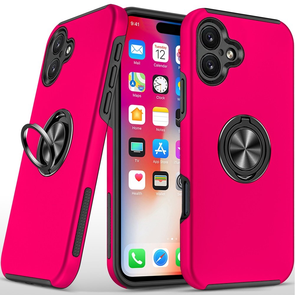 for iphone 16 6.1 inch chief oil painted magnetic ring stand hybrid case cover hot pink