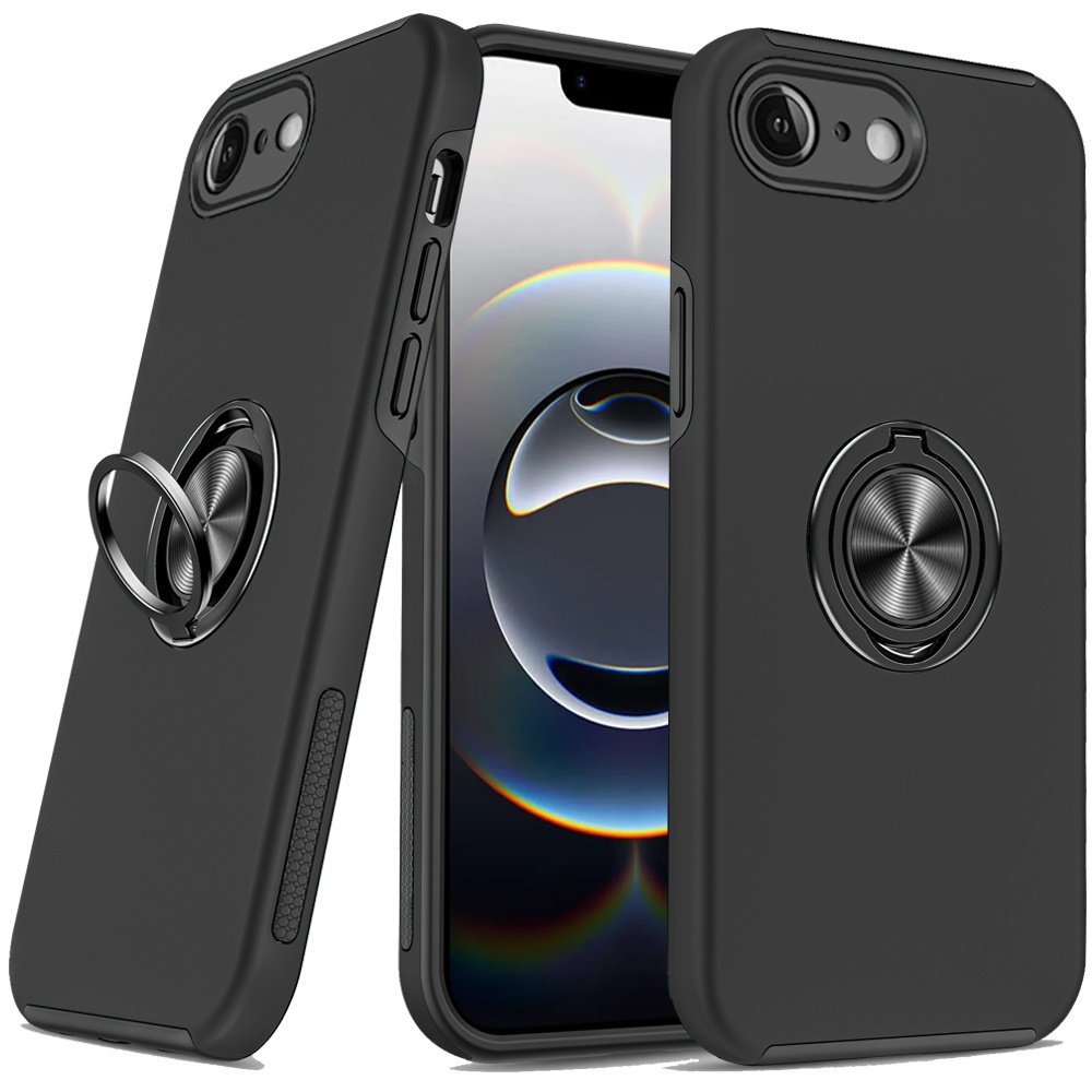 for iphone 17e / 16e / se4 chief oil painted magnetic ring stand hybrid case cover black