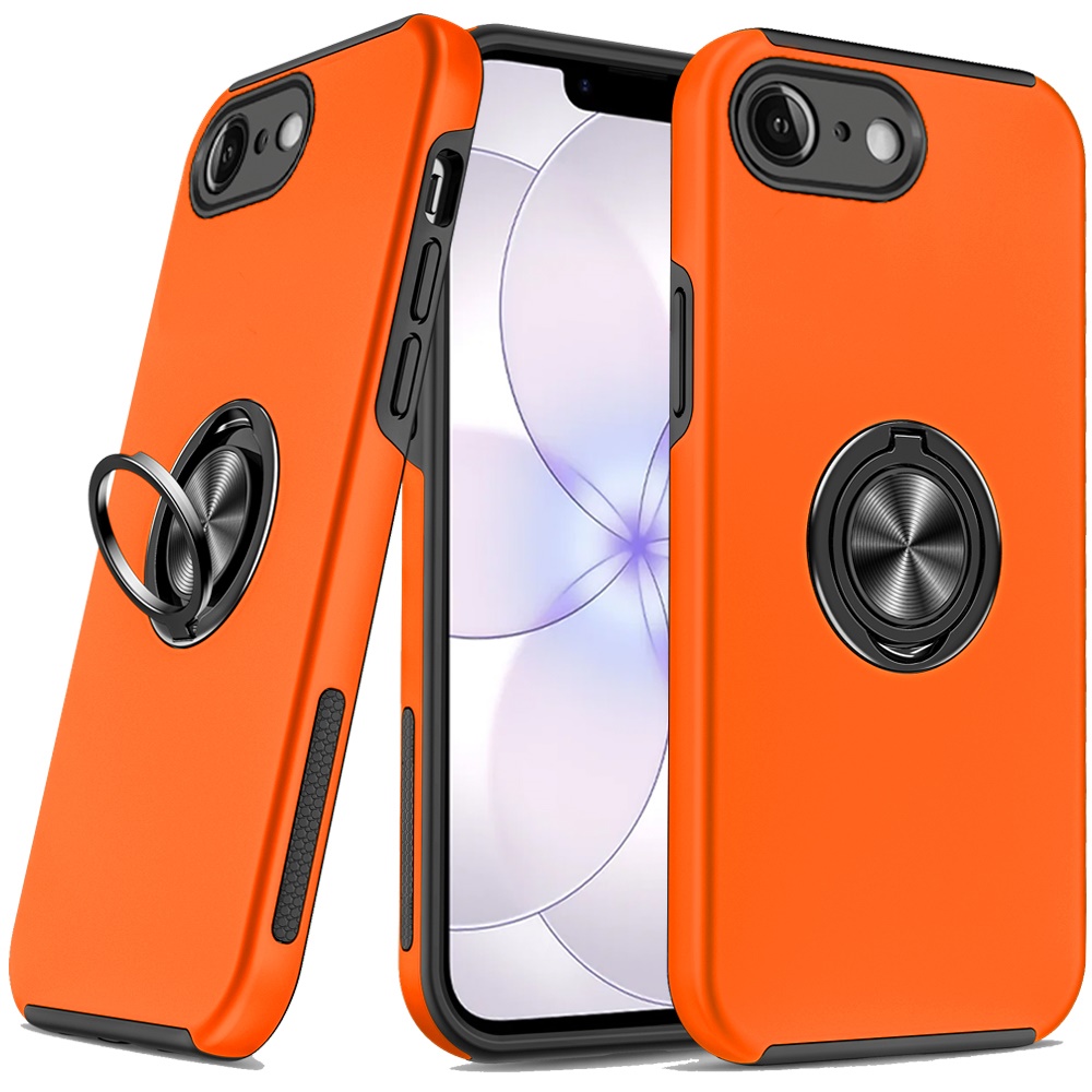 for iphone 16e (e edition) / se4 (2025) chief oil painted magnetic ring stand hybrid case cover black