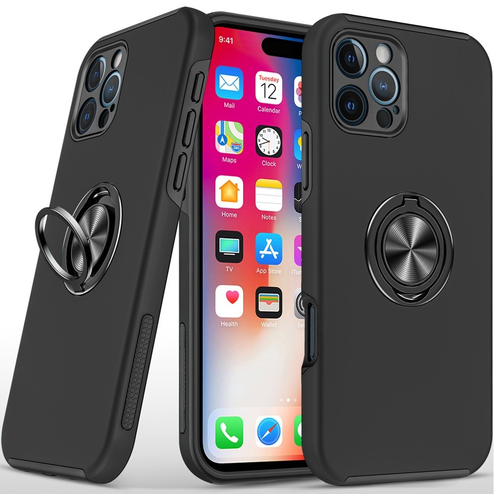 for iphone 16 pro 6.3 inch chief oil painted magnetic ring stand hybrid case cover black