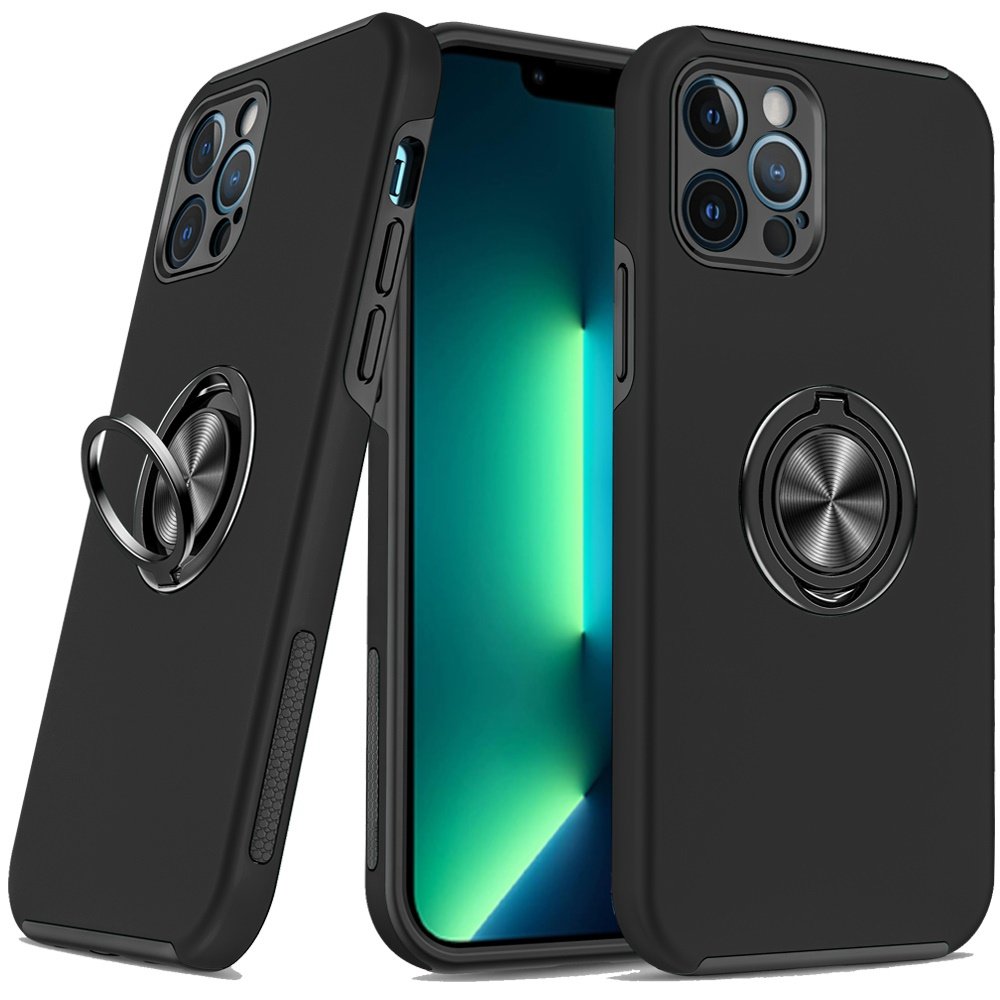 for iphone 13 pro chief oil painted magnetic ring stand hybrid case cover black