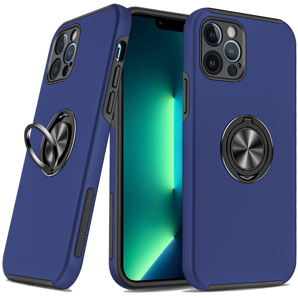 for iphone 13 pro chief oil painted magnetic ring stand hybrid case cover dark blue