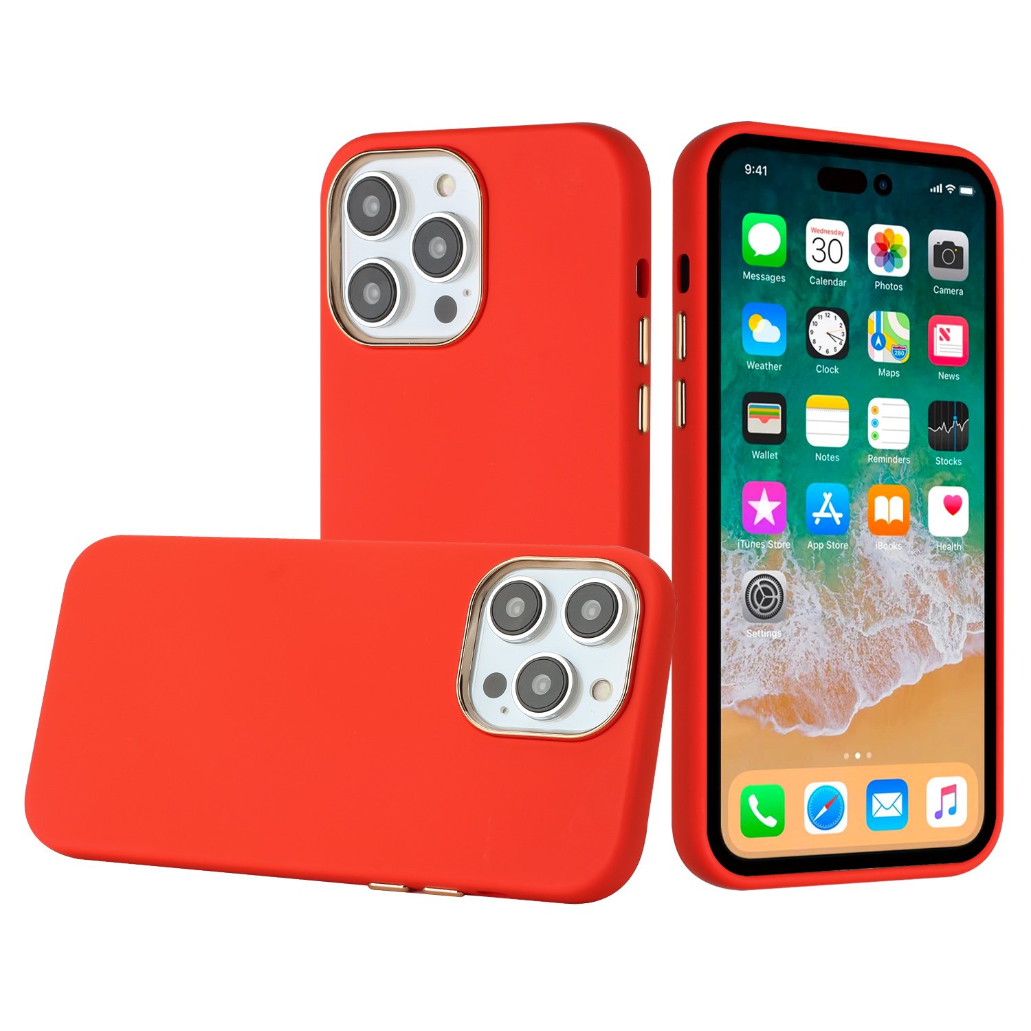 for iphone 13 pro max classy slick chromed around hybrid case cover red