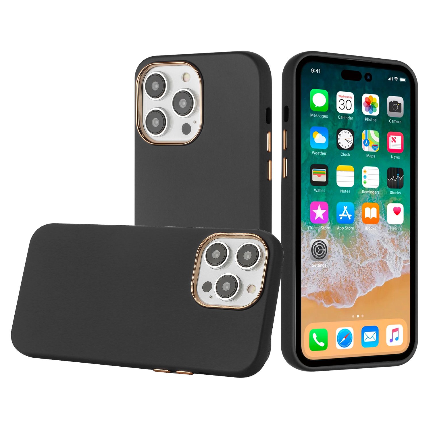 for iphone 15 classy slick chromed around hybrid case cover black