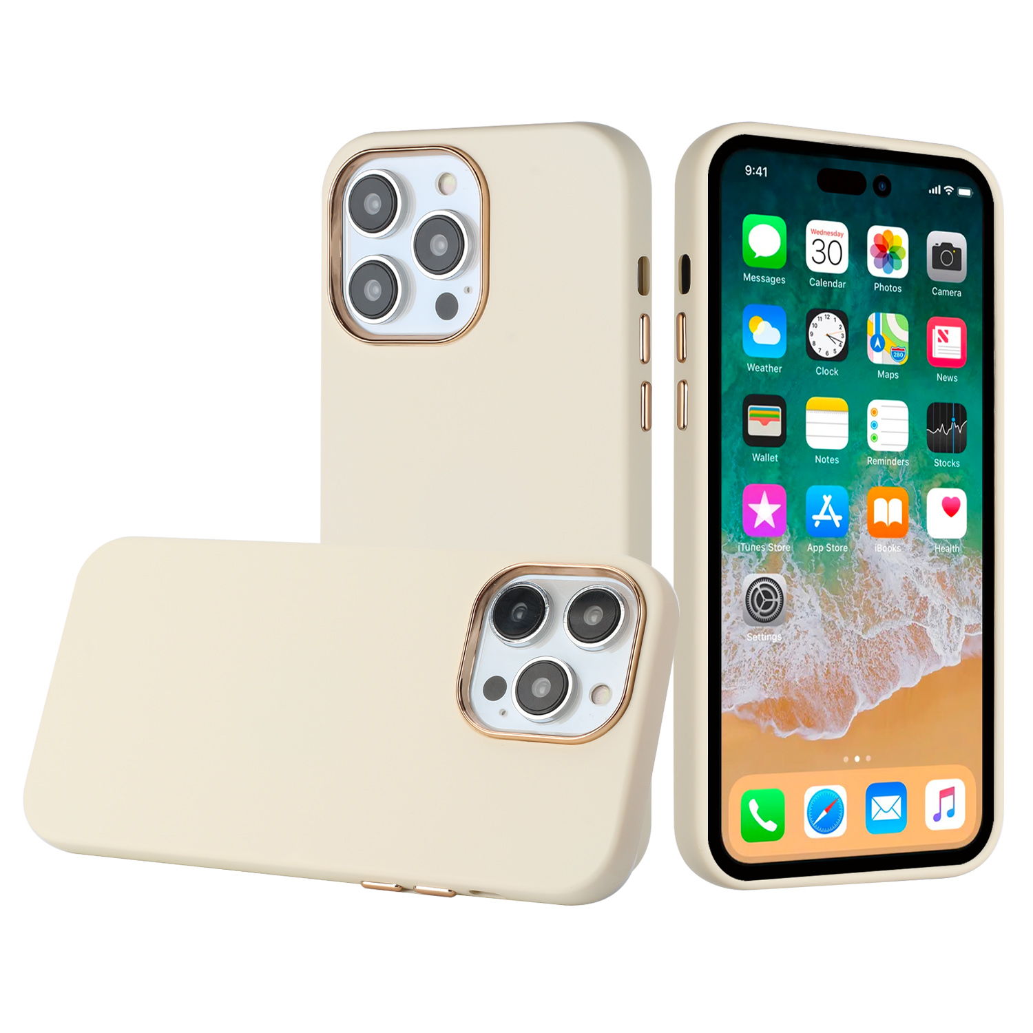 for apple iphone 14 pro max 6.7" classy slick chromed around hybrid case cover white