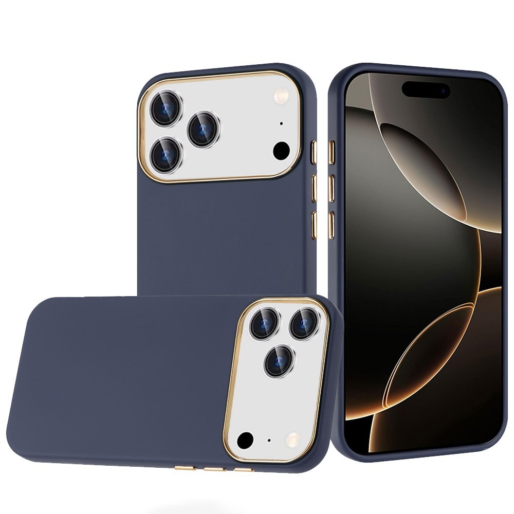 for iphone 17 pro max classy slick chromed around hybrid case cover dark blue