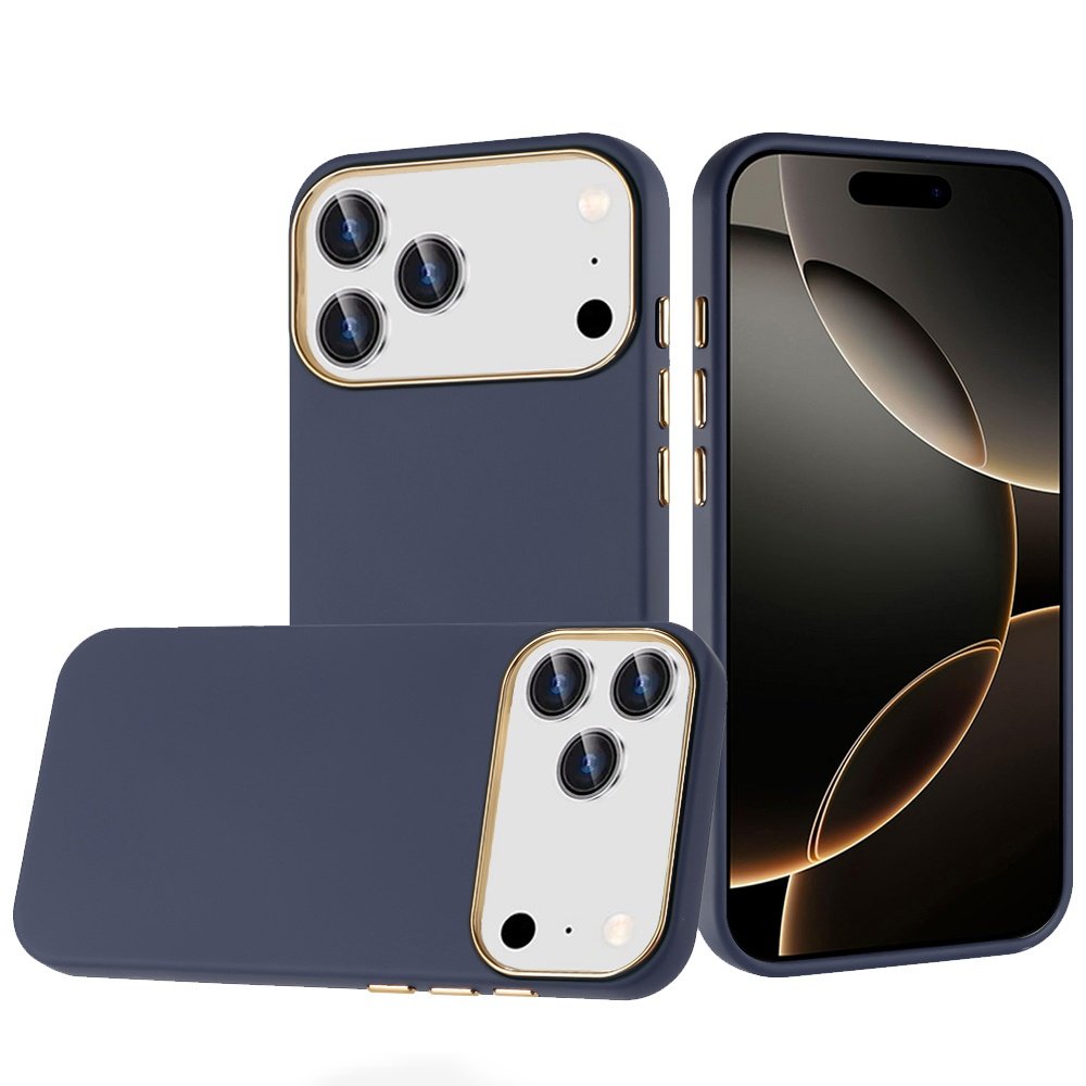 for iphone 17 pro classy slick chromed around hybrid case cover dark blue