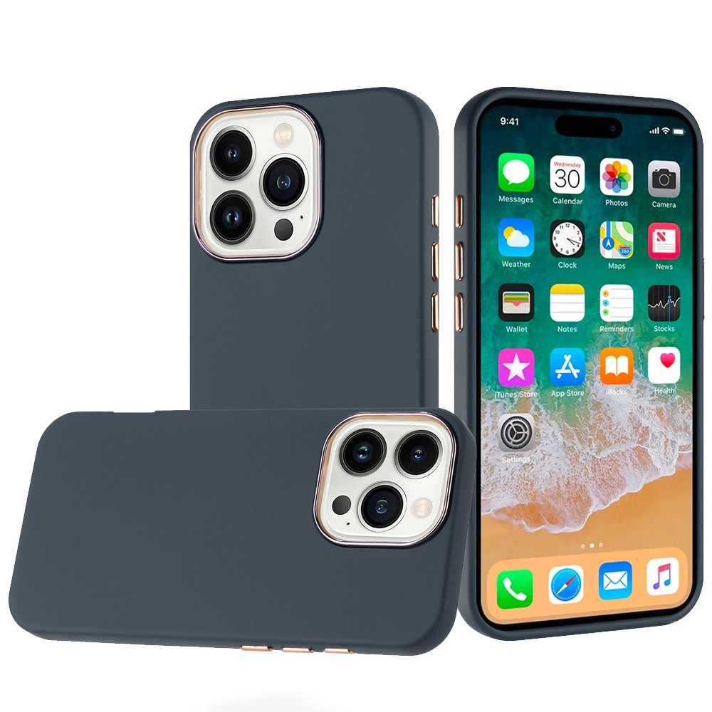 for iphone 16 pro max 6.9 inch classy slick chromed around hybrid case cover dark blue
