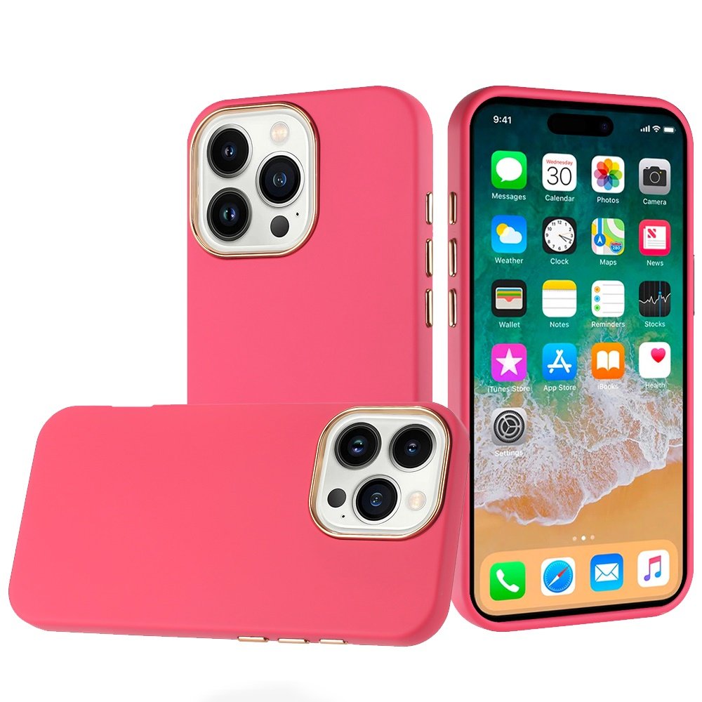 for iphone 16 pro max 6.9 inch classy slick chromed around hybrid case cover hot pink