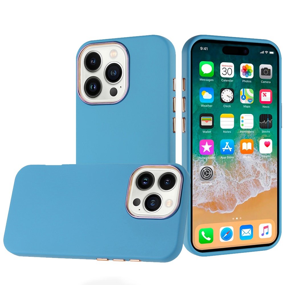 for iphone 16 pro max 6.9 inch classy slick chromed around hybrid case cover light blue