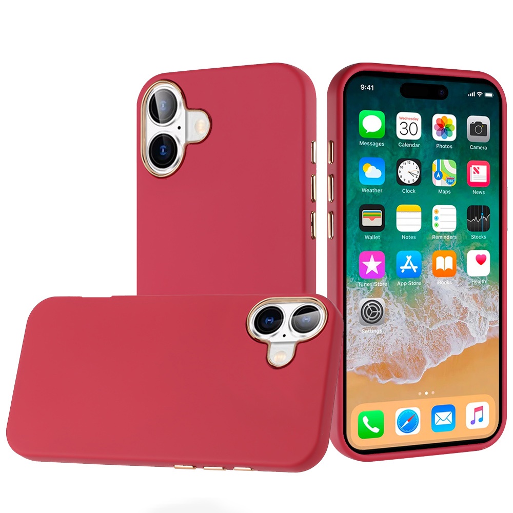 for iphone 16 plus 6.7 inch classy slick chromed around hybrid case cover burgundy
