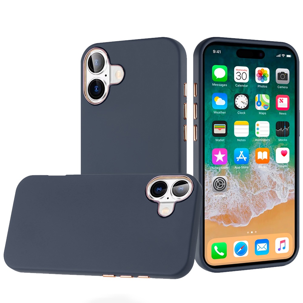 for iphone 16 plus 6.7 inch classy slick chromed around hybrid case cover dark blue
