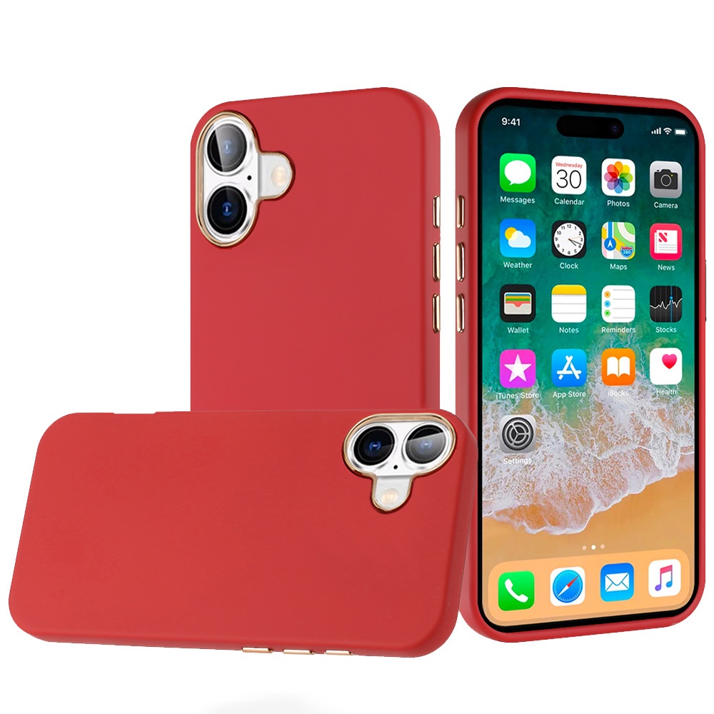 for iphone 16 plus 6.7 inch classy slick chromed around hybrid case cover red