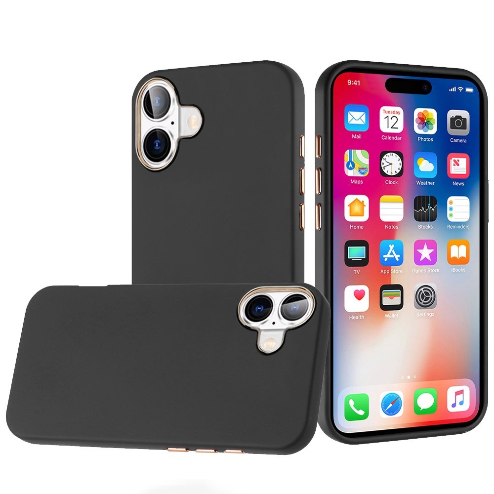 for iphone 16 6.1 inch classy slick chromed around hybrid case cover black