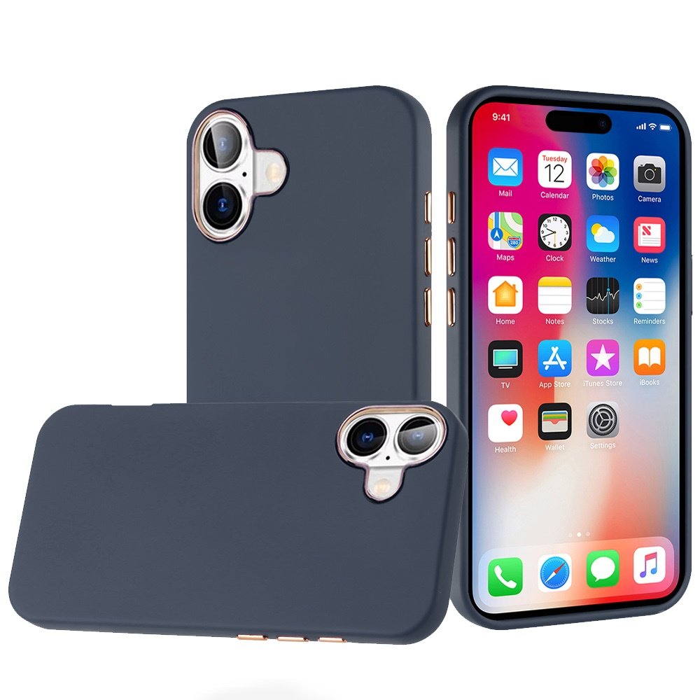 for iphone 16 6.1 inch classy slick chromed around hybrid case cover dark blue