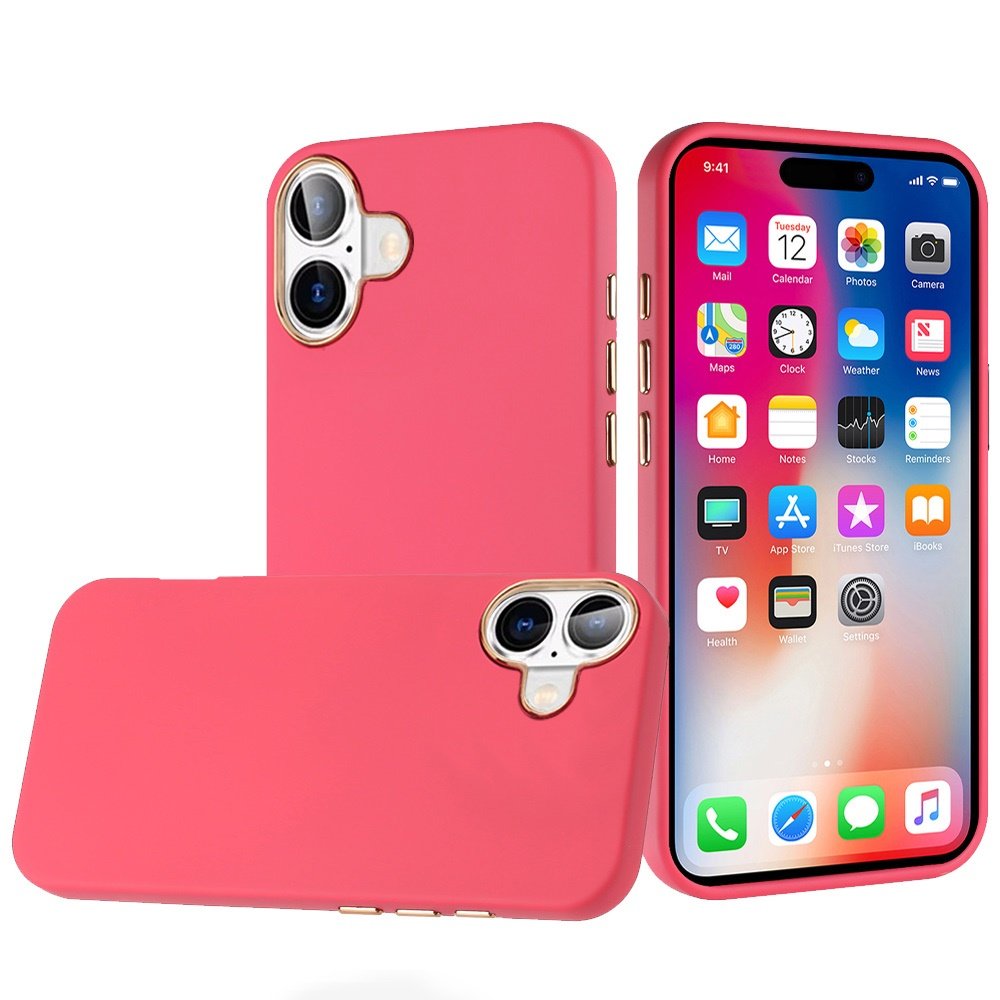 for iphone 16 6.1 inch classy slick chromed around hybrid case cover hot pink