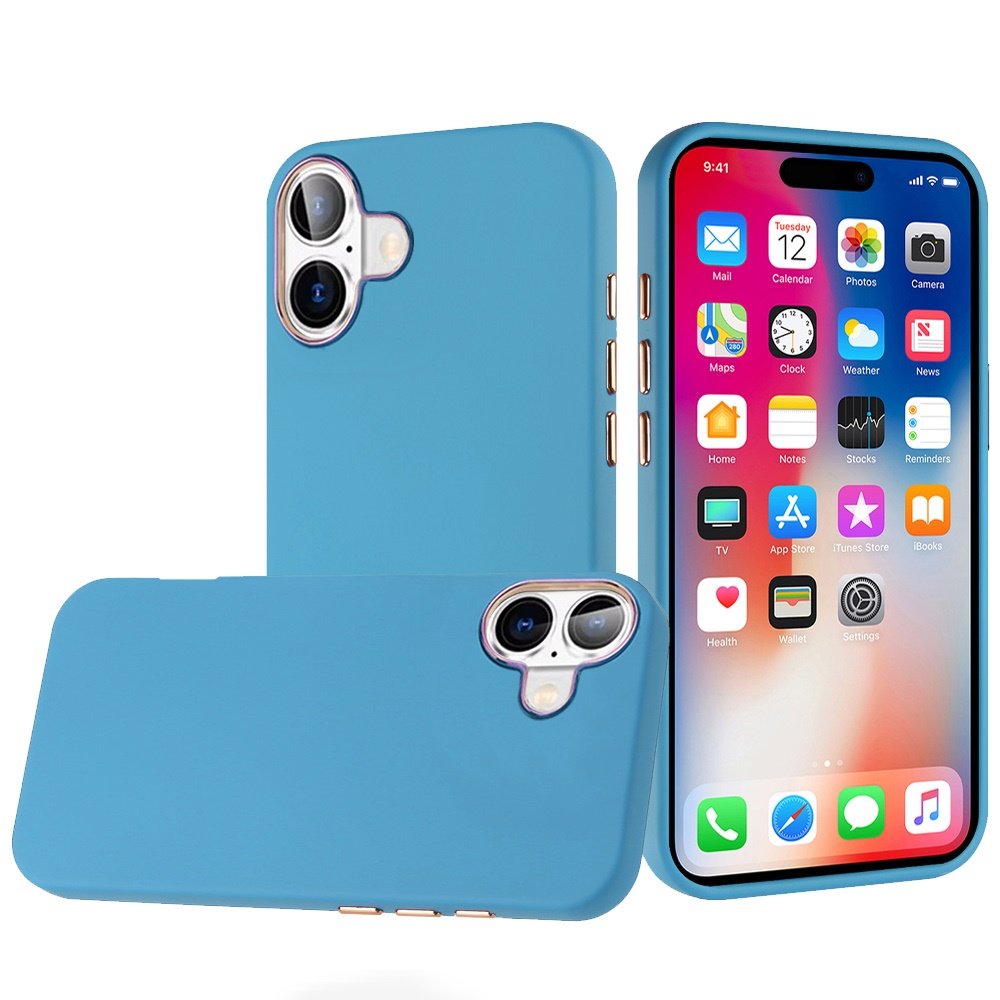 for iphone 16 6.1 inch classy slick chromed around hybrid case cover light blue