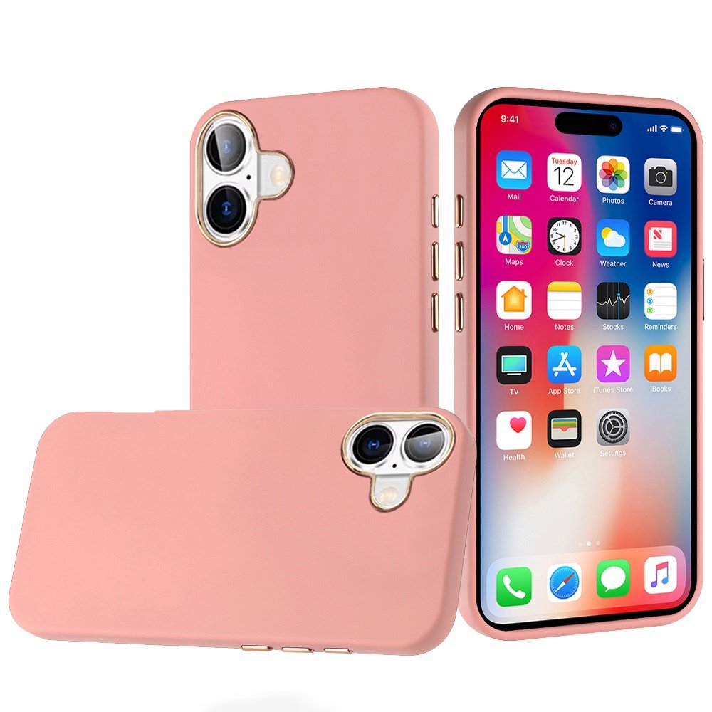 for iphone 16 6.1 inch classy slick chromed around hybrid case cover light pink