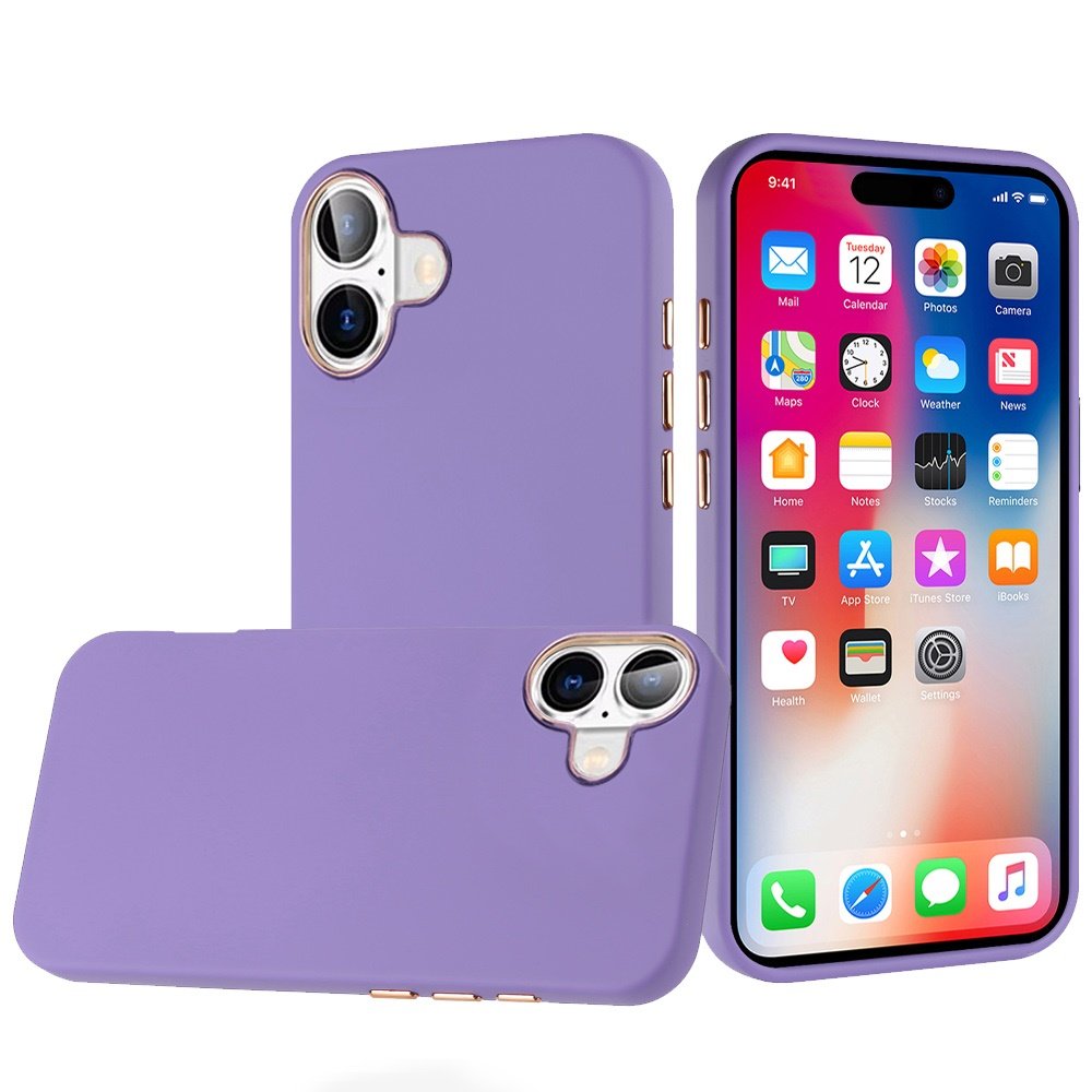 for iphone 16 6.1 inch classy slick chromed around hybrid case cover dark purple