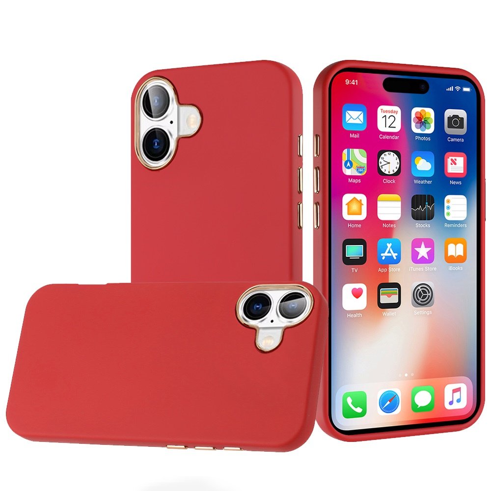 for iphone 16 6.1 inch classy slick chromed around hybrid case cover red