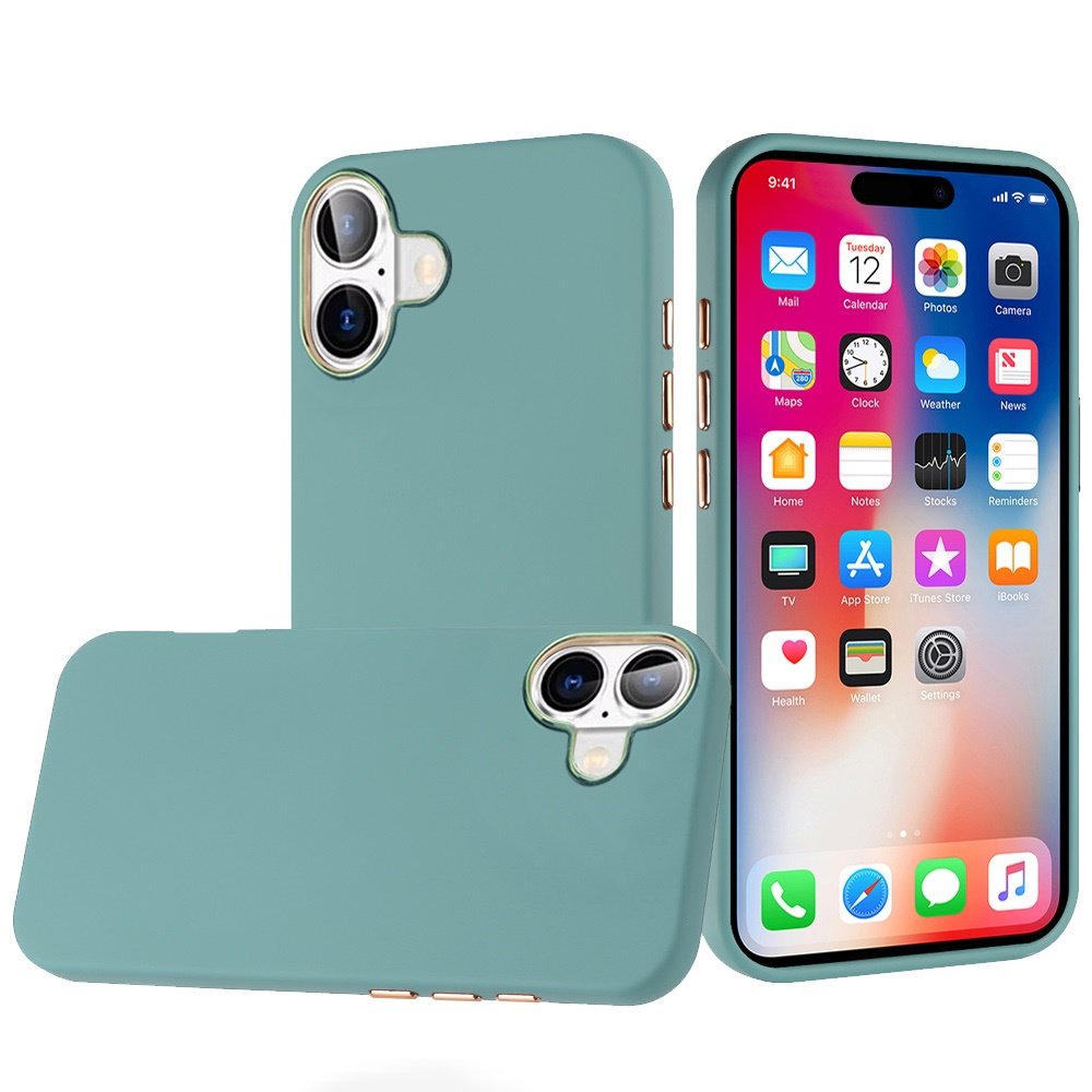 for iphone 16 6.1 inch classy slick chromed around hybrid case cover teal
