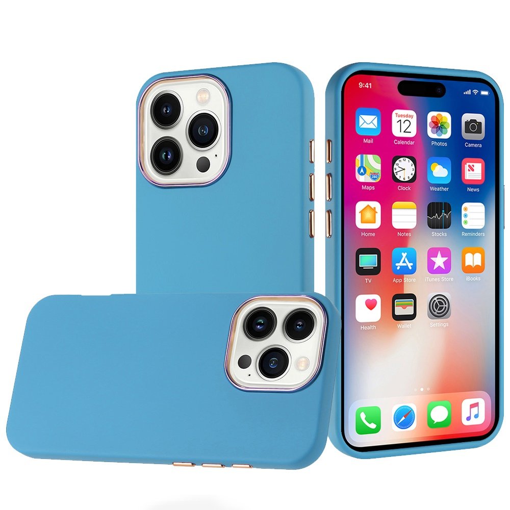 for iphone 16 pro 6.3 inch classy slick chromed around hybrid case cover light blue
