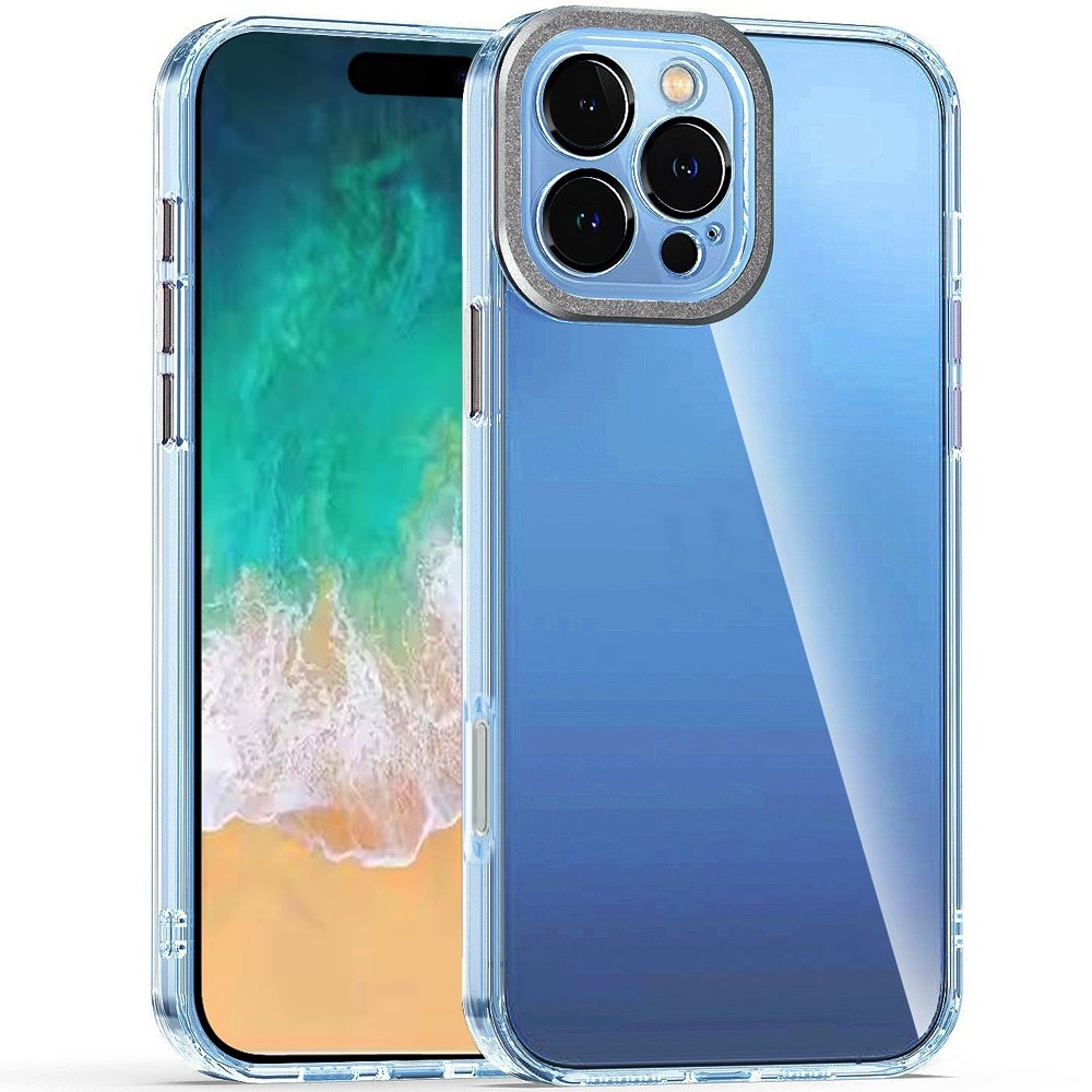 for iphone 16 pro max 6.9 inch transparent clear hybrid with matching metal buttons and camera protection black