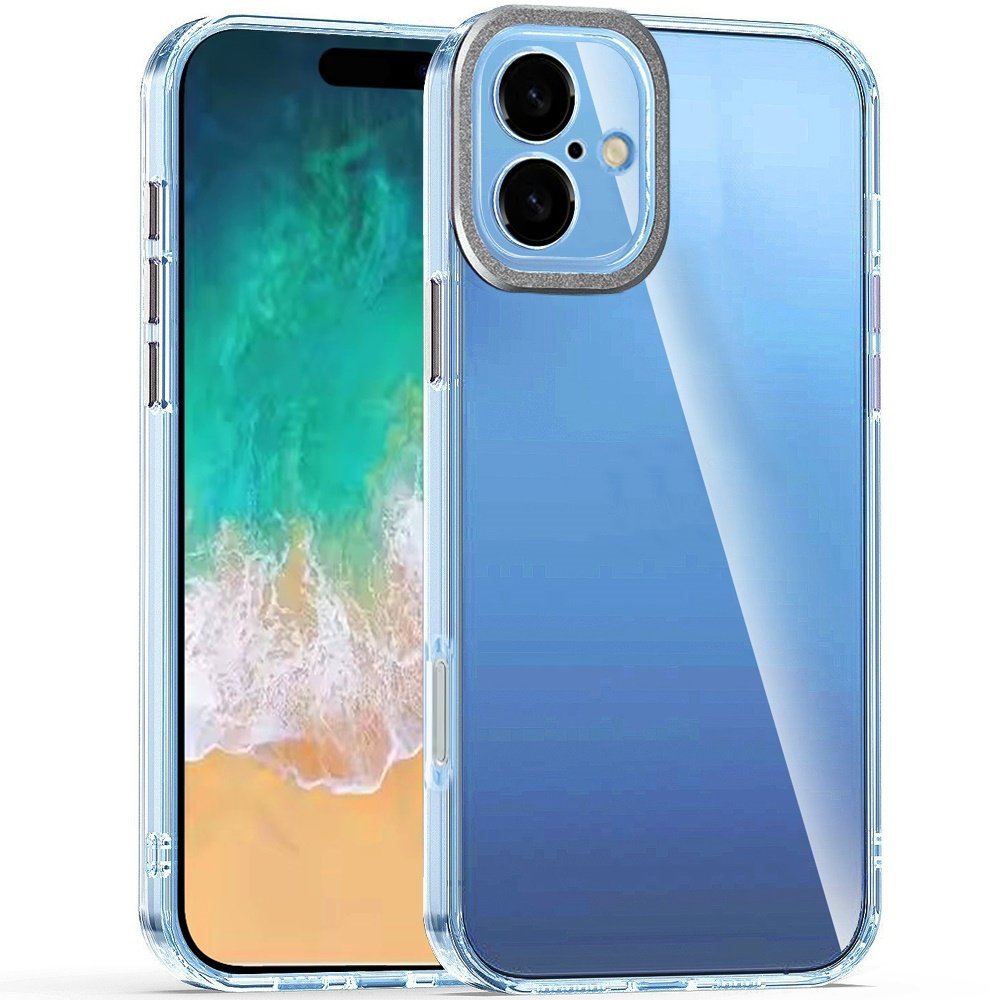 for iphone 16 plus 6.7 inch transparent clear hybrid with matching metal buttons and camera protection black