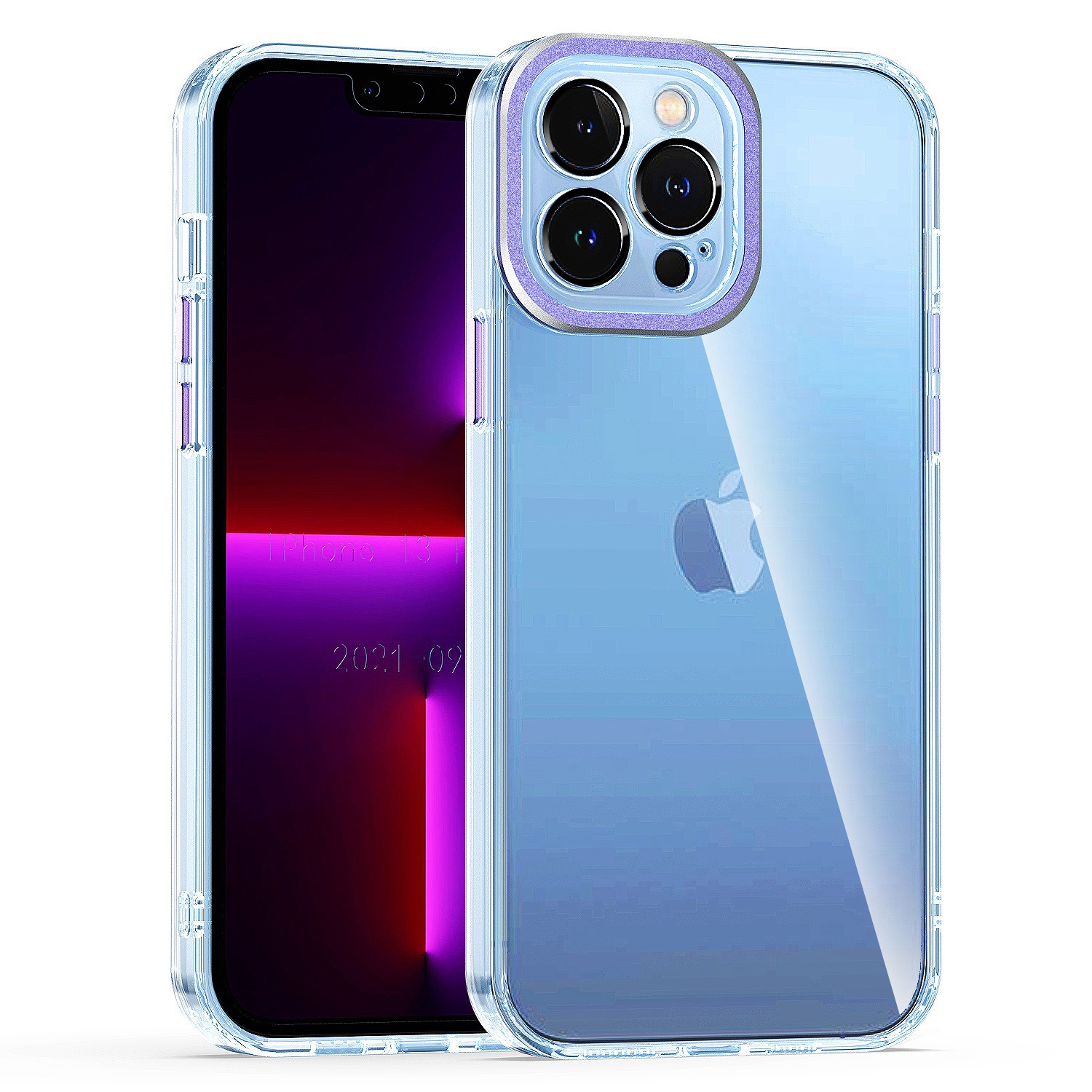 for ip15 pro max transparent clear hybrid with matching metal buttons and camera protection purple