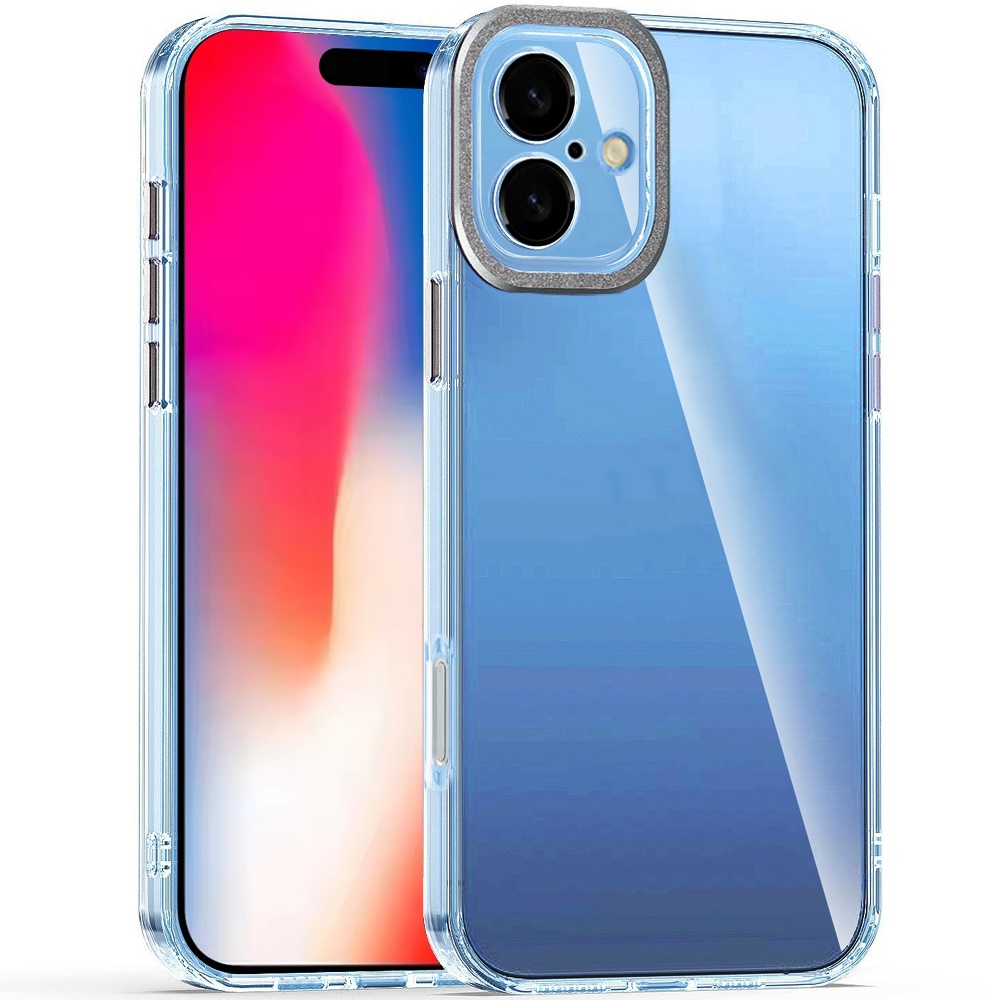 for iphone 16 6.1 inch transparent clear hybrid with matching metal buttons and camera protection black