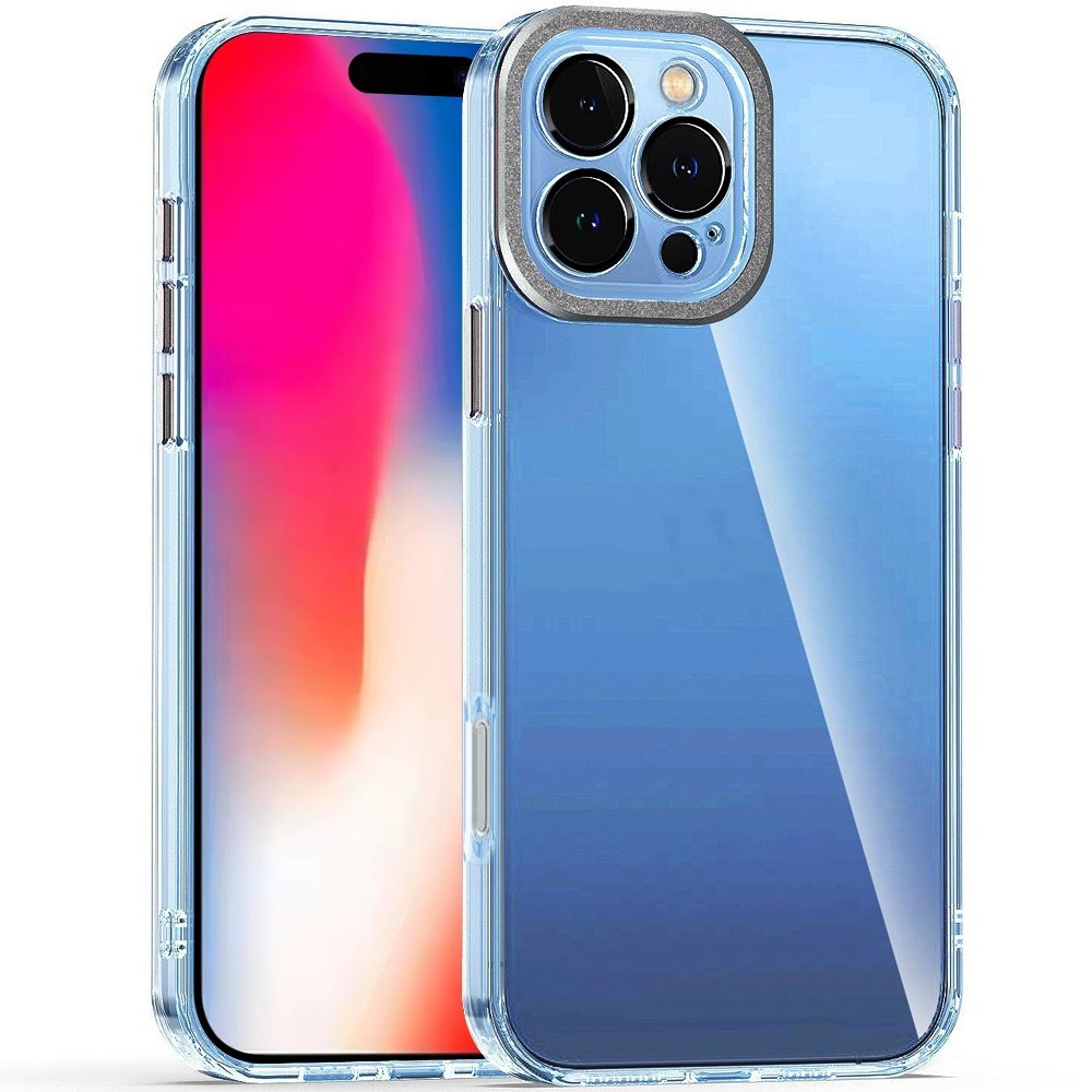 for iphone 16 pro 6.3 inch transparent clear hybrid with matching metal buttons and camera protection black