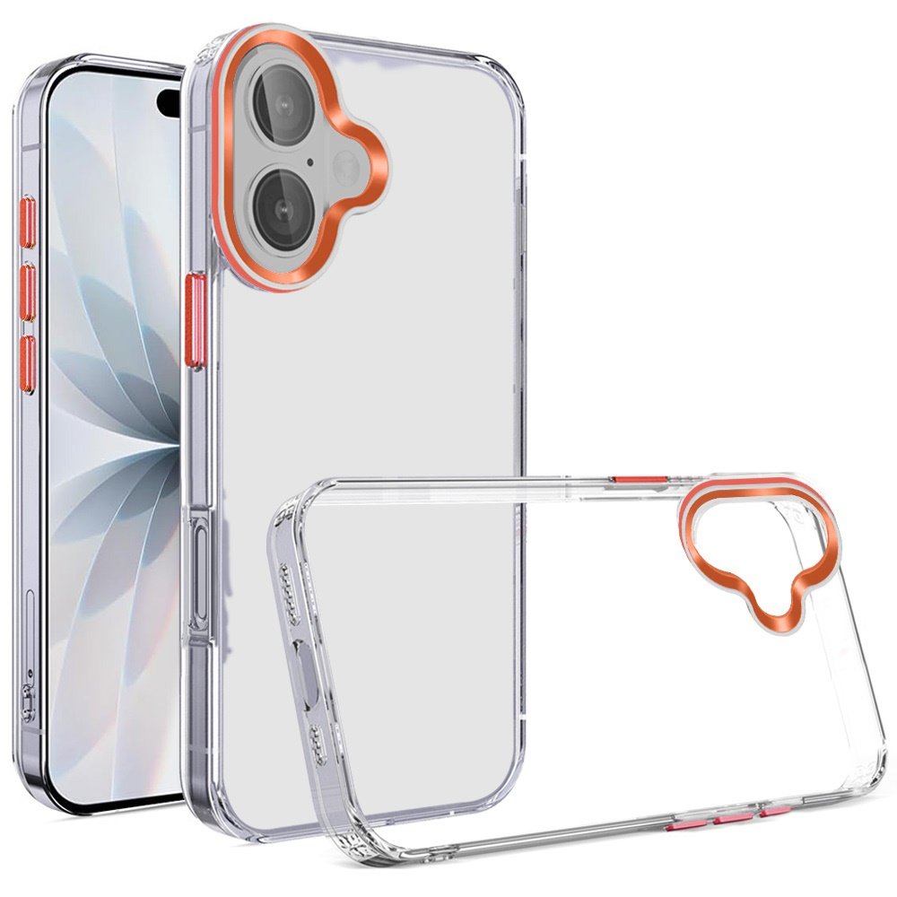for iphone 17 transparent clear hybrid with matching metal buttons and camera protection cosmic orange