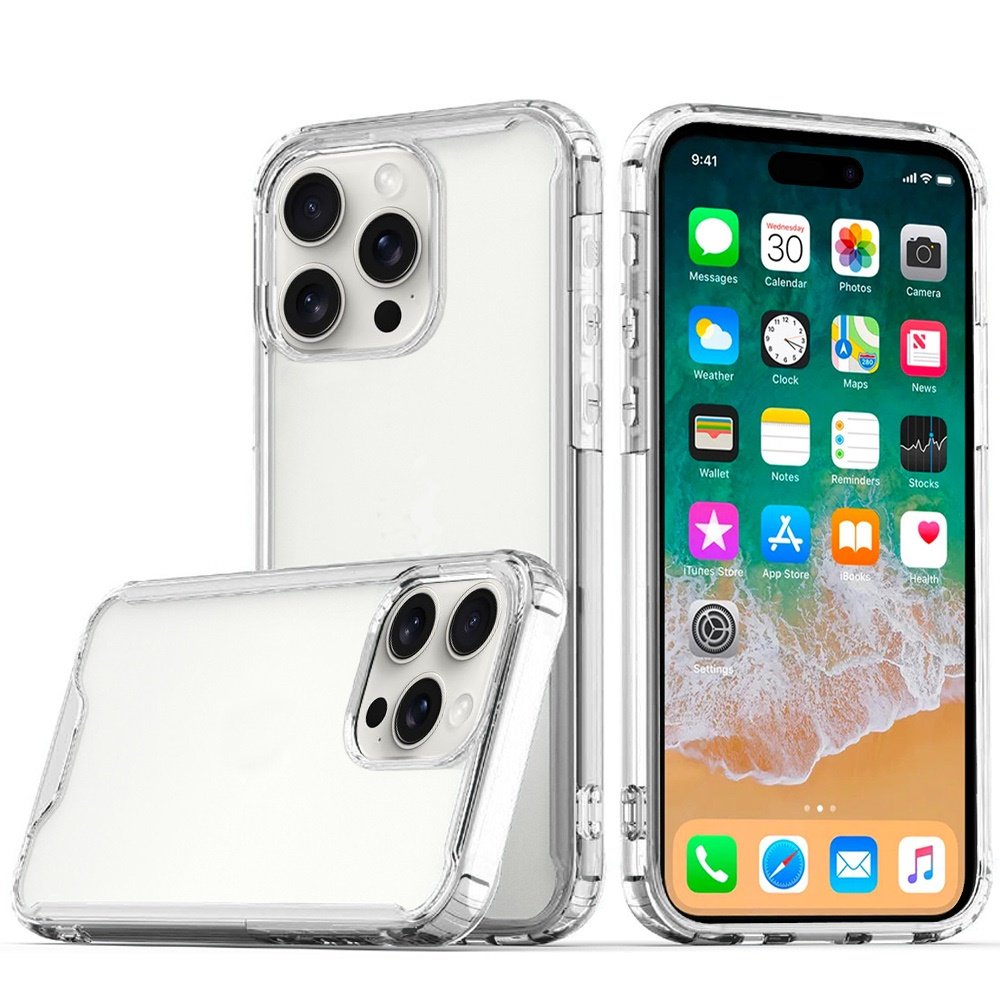 for iphone 16 pro max 6.9 inch colored shockproof transparent hard pc tpu hybrid case cover clear/clear