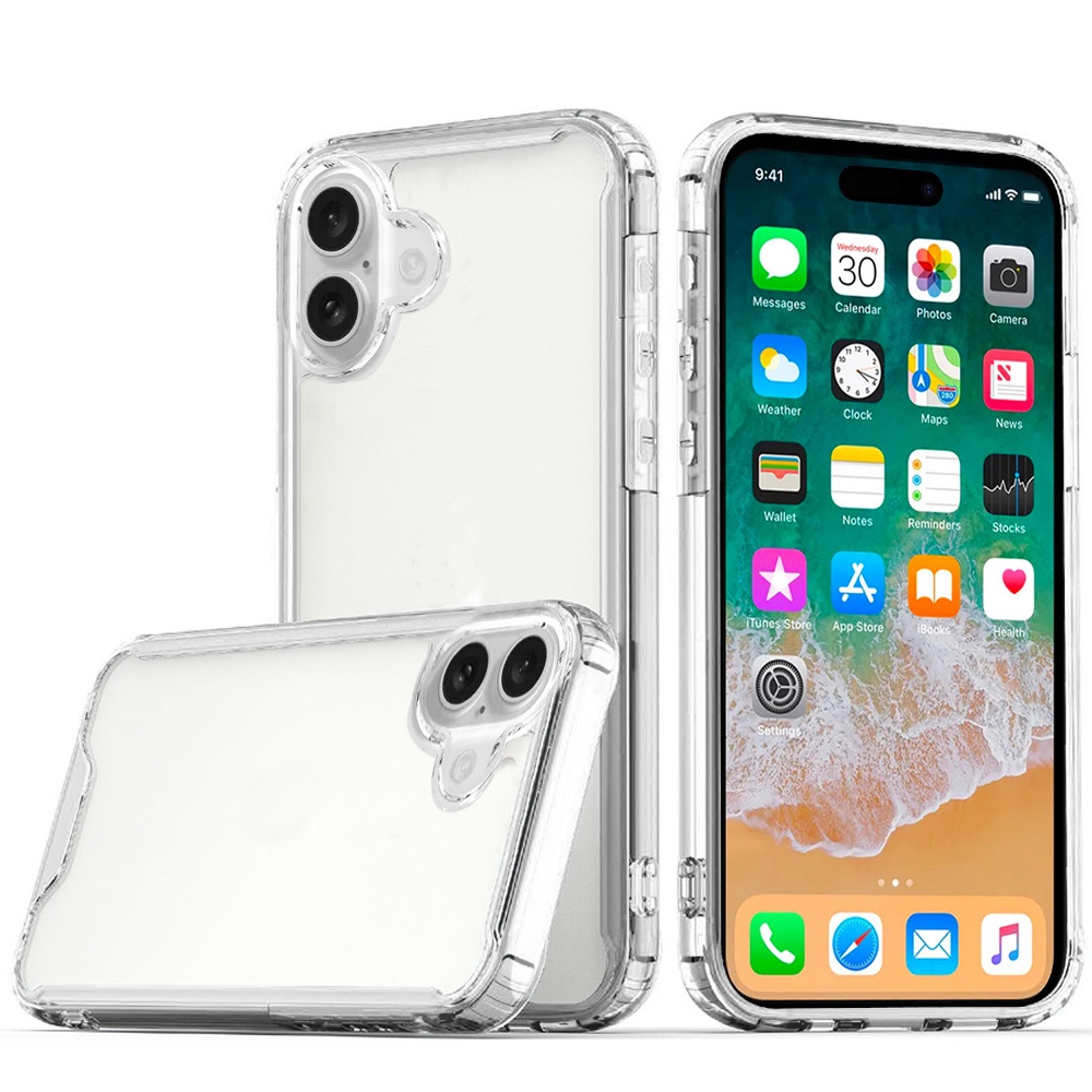 for iphone 16 plus 6.7 inch colored shockproof transparent hard pc tpu hybrid case cover clear/clear