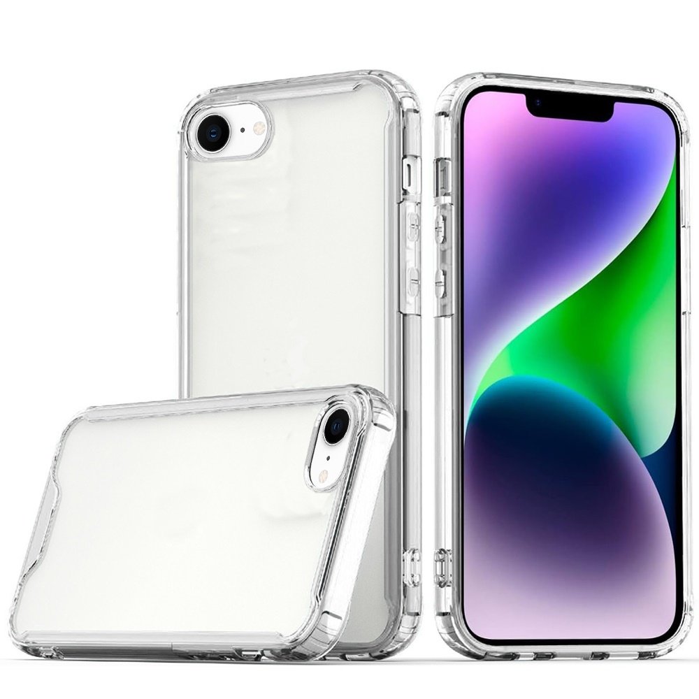 for iphone 17e / 16e / se4 colored shockproof transparent hard pc tpu hybrid clear/clear
