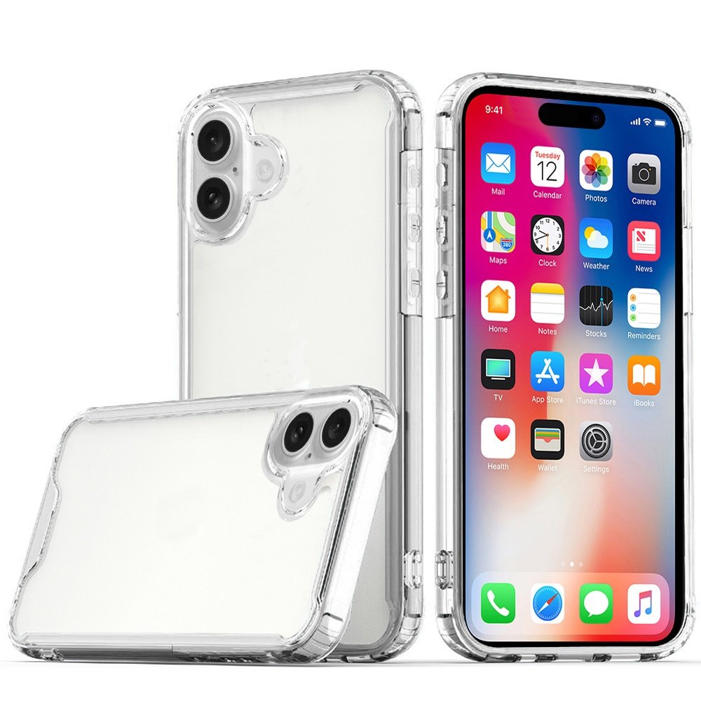 for iphone 16 6.1 inch colored shockproof transparent hard pc tpu hybrid case cover clear/clear