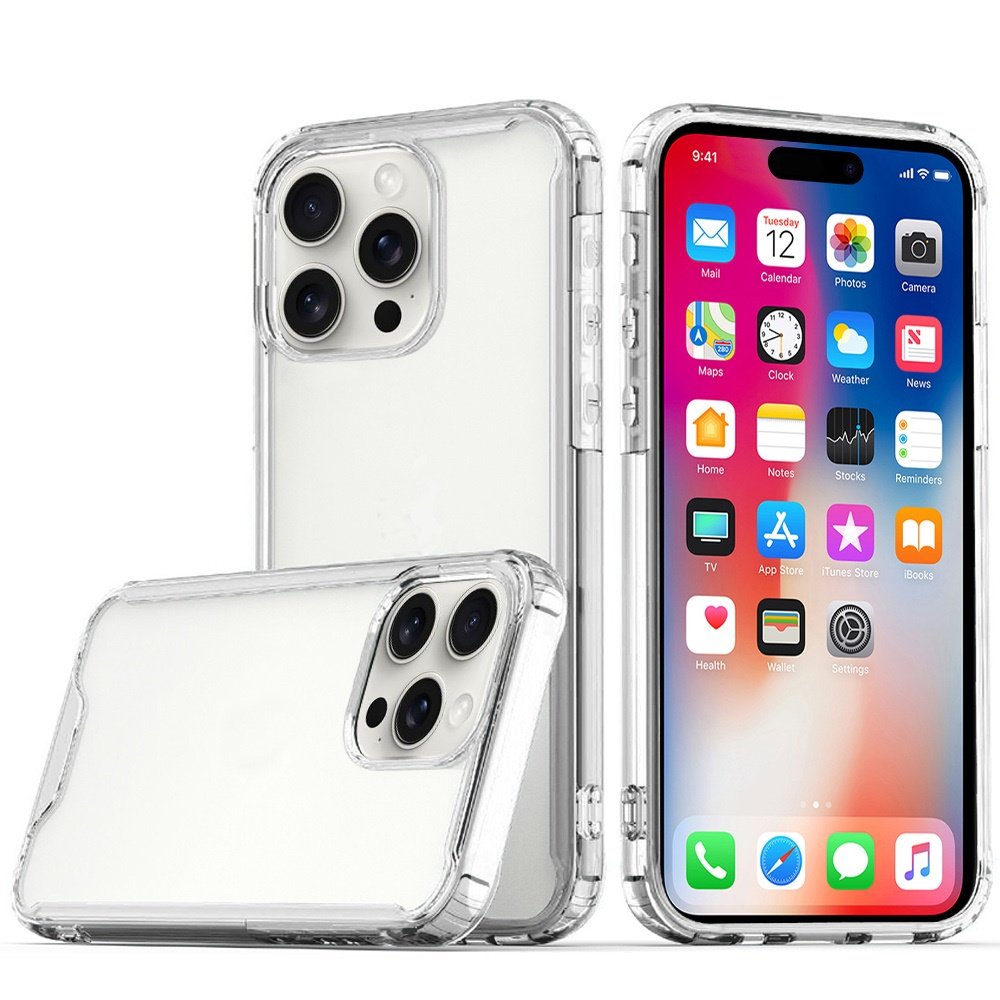 for iphone 16 pro 6.3 inch colored shockproof transparent hard pc tpu hybrid case cover clear/clear